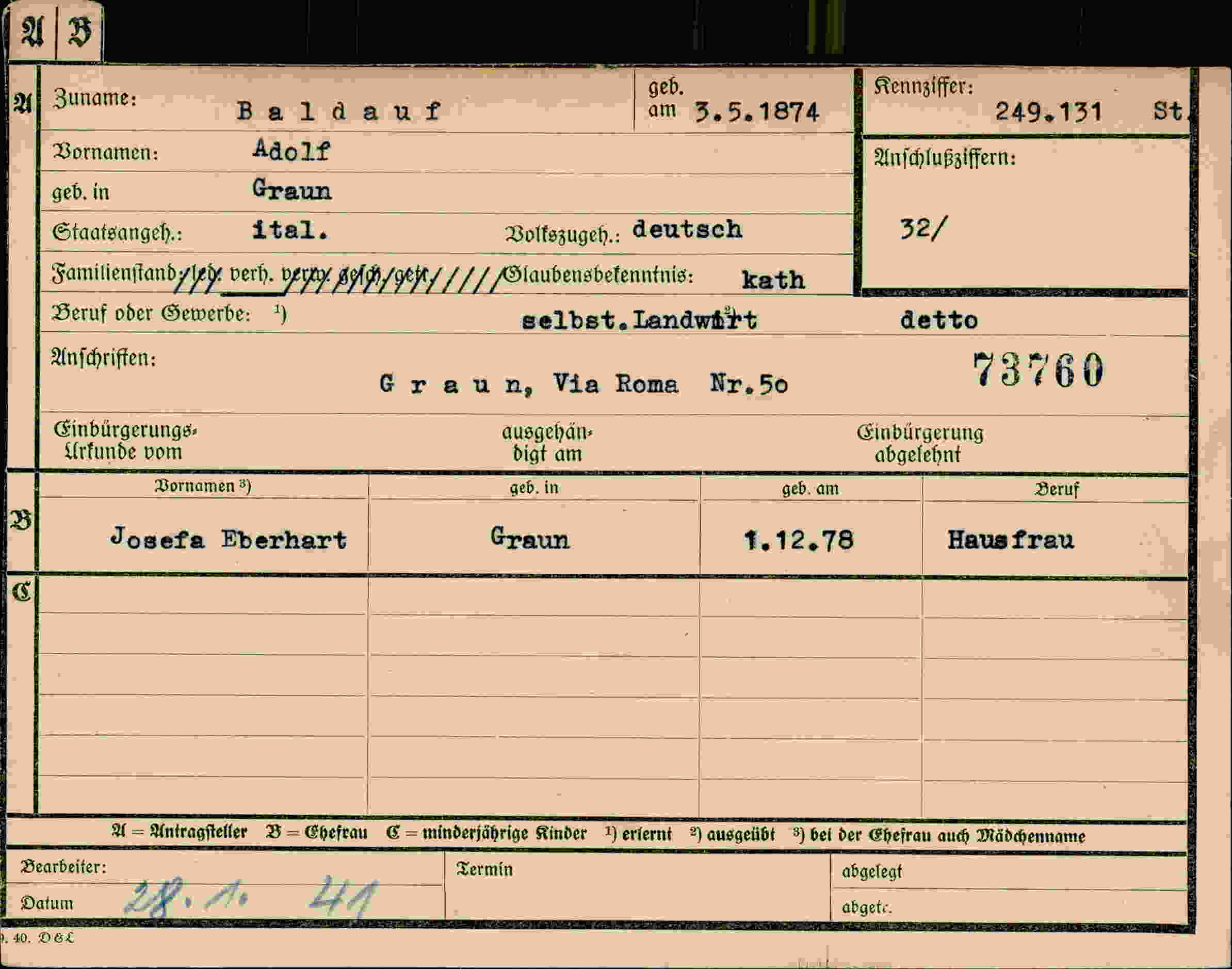 Dokument für Adolf Baldauf