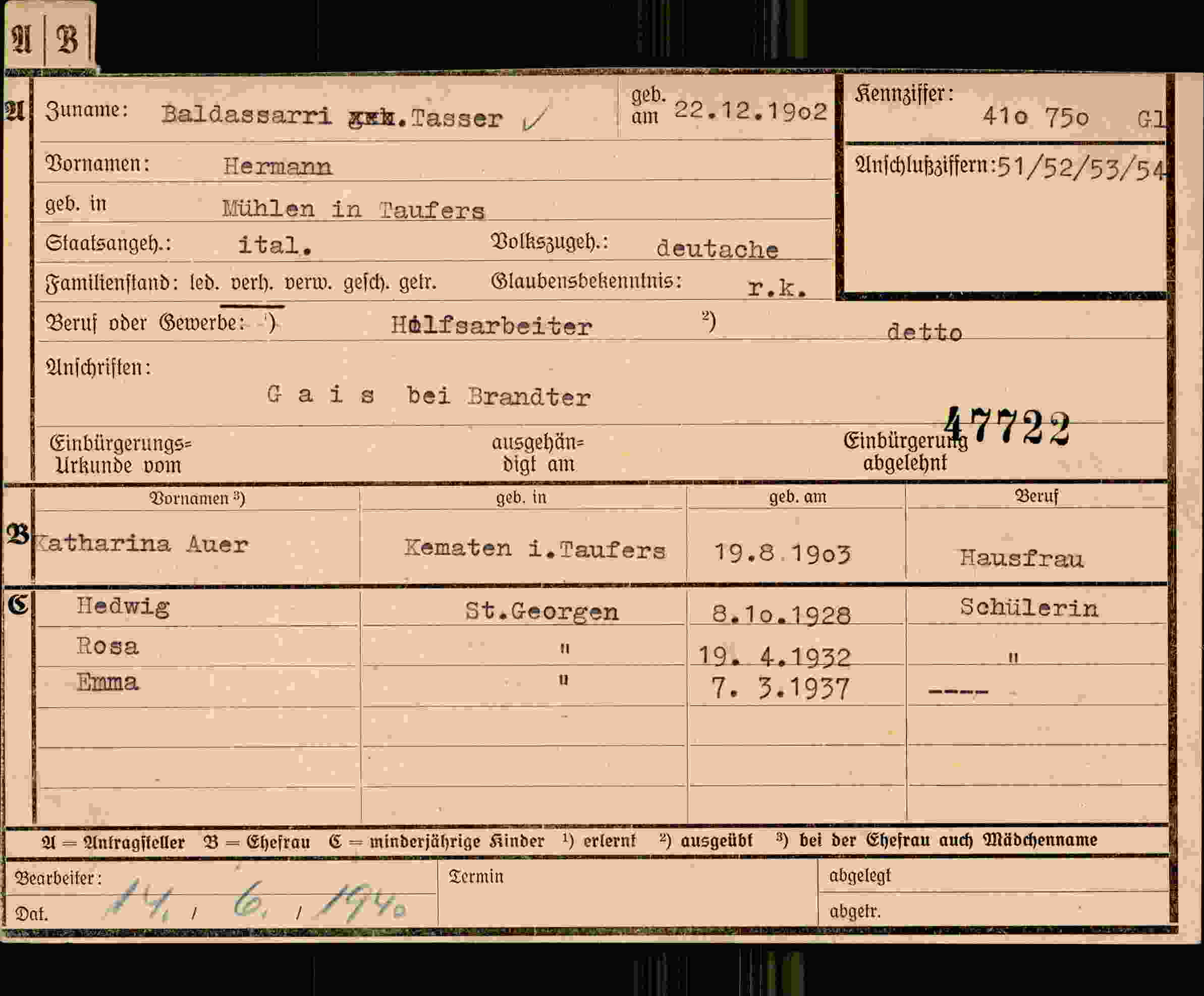Dokument für Hermann Tasser