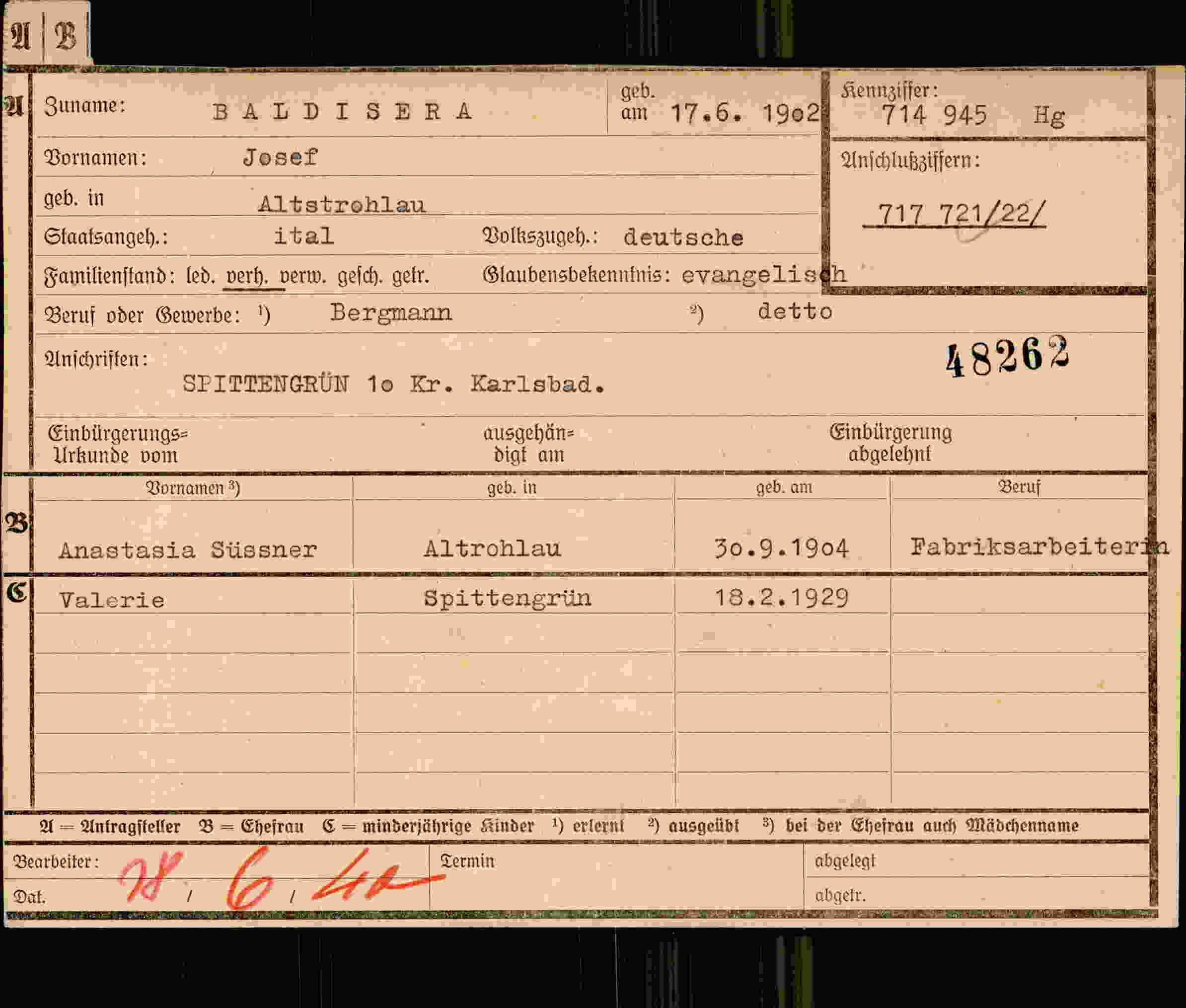 Dokument für Josef Baldisera