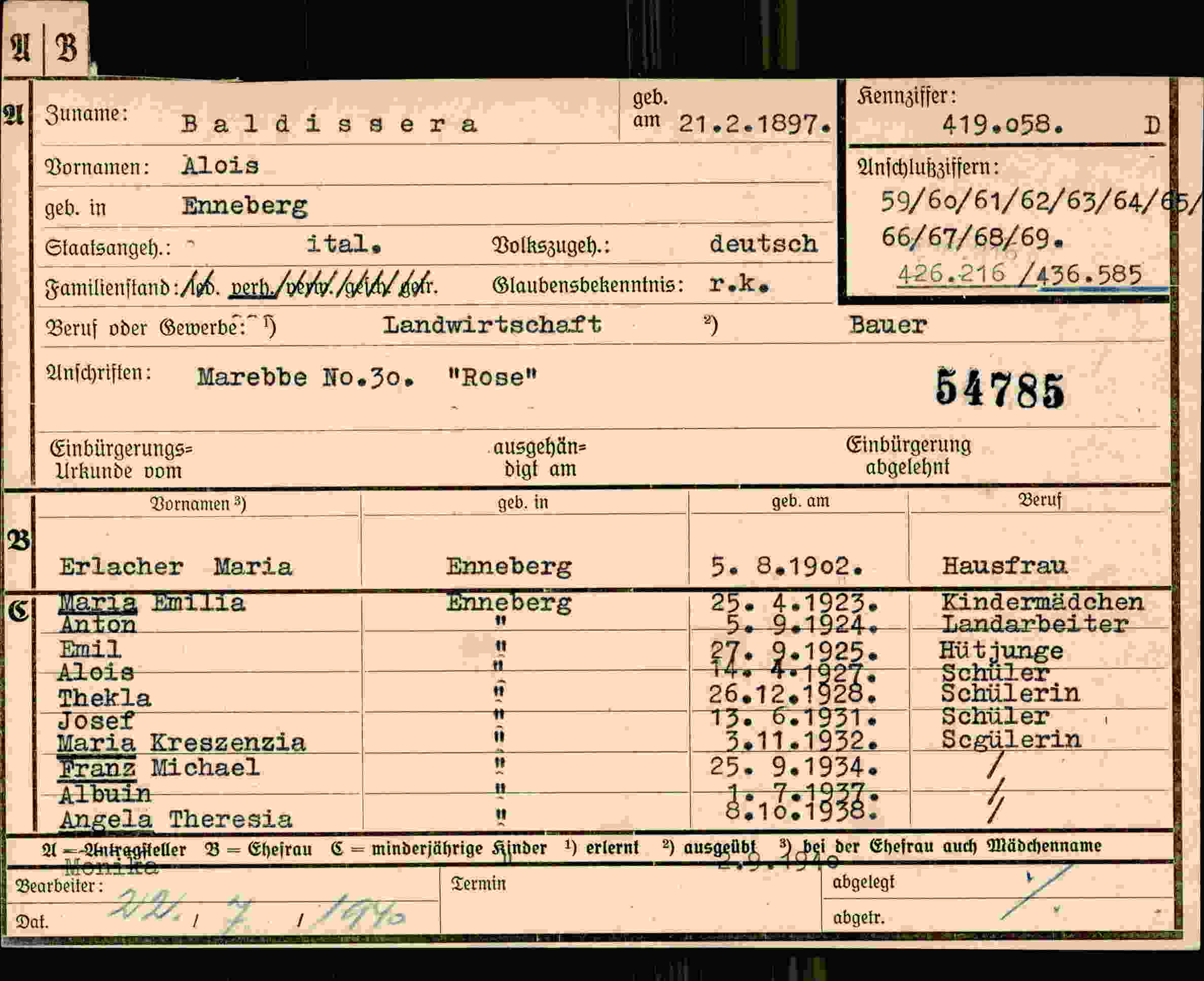 Dokument für Alois Baldissera