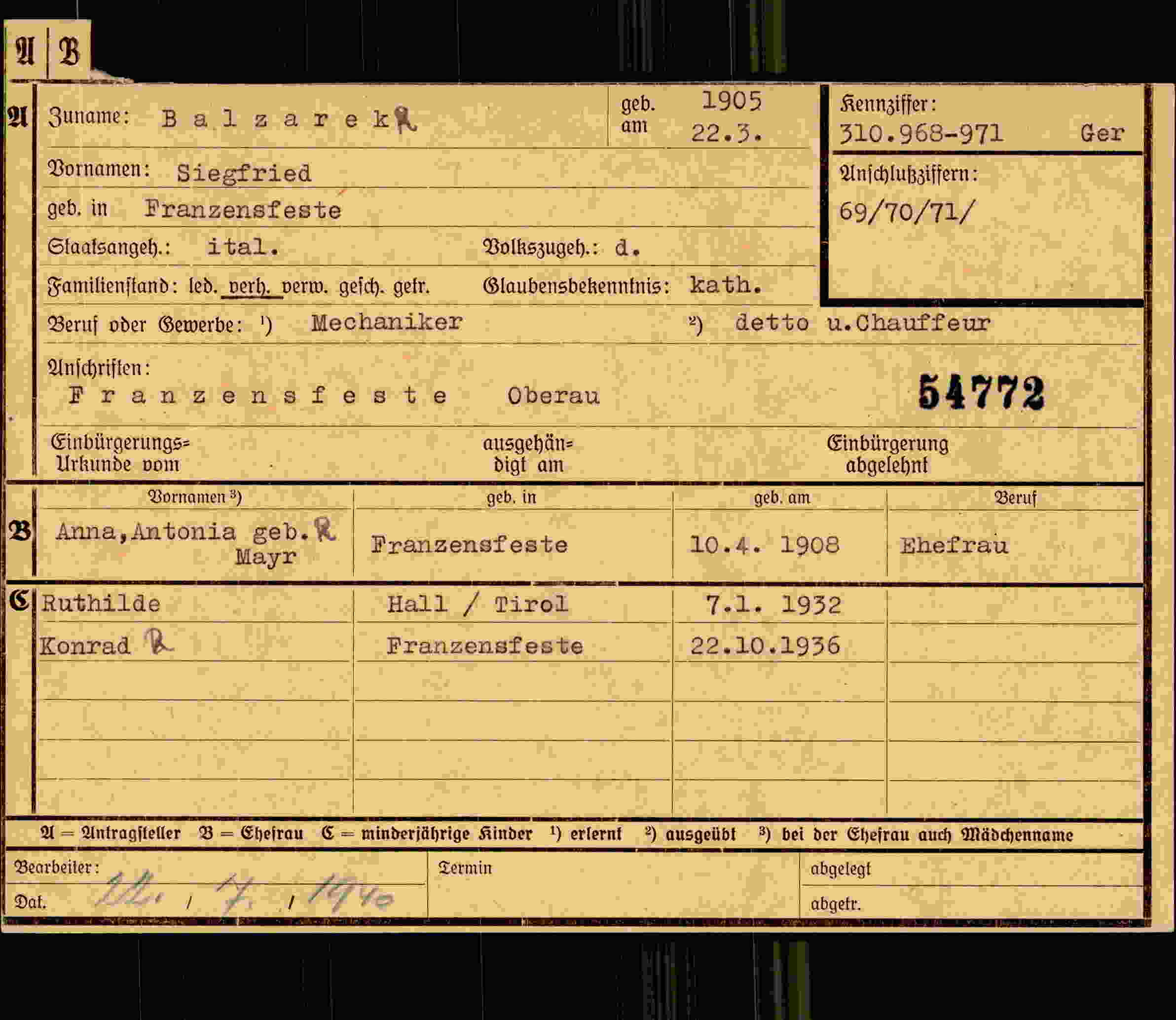 Dokument für Siegfried Balzarek R