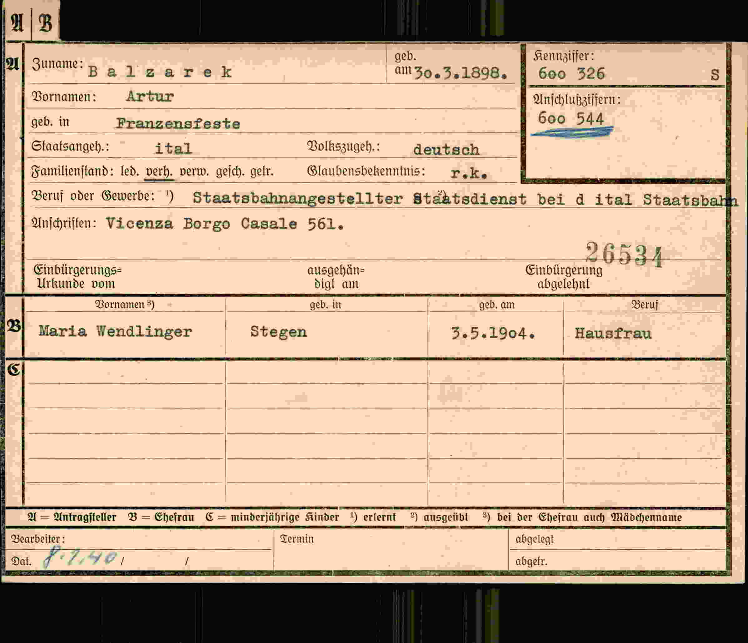 Dokument für Artur Balzarek