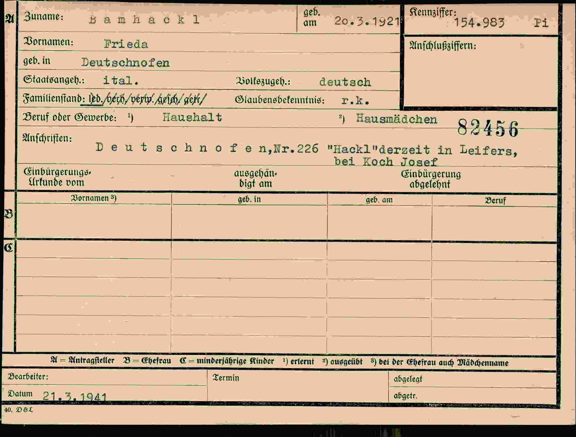 Dokument für Frieda Bamhackl