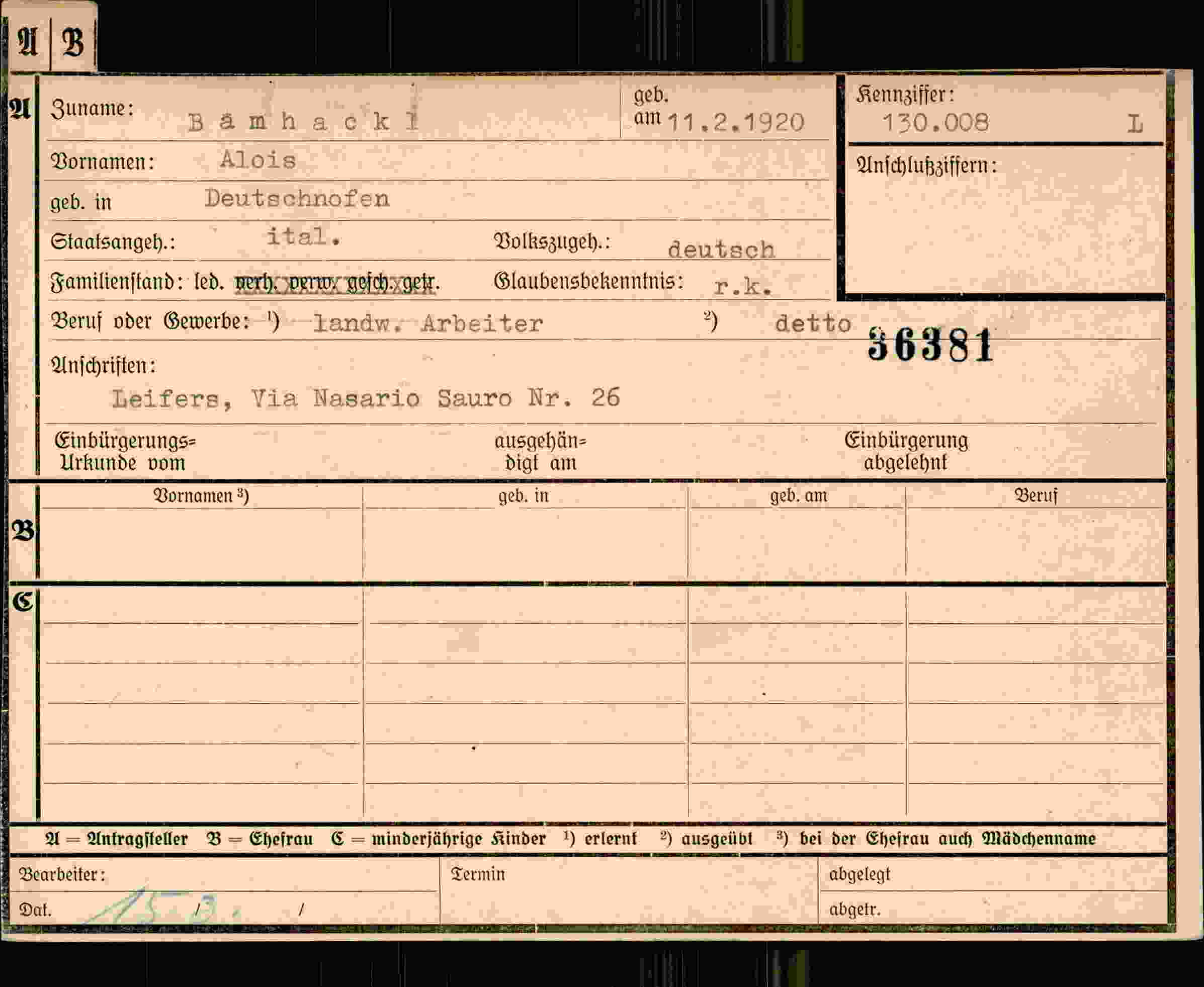 Dokument für Alois Bamhackl