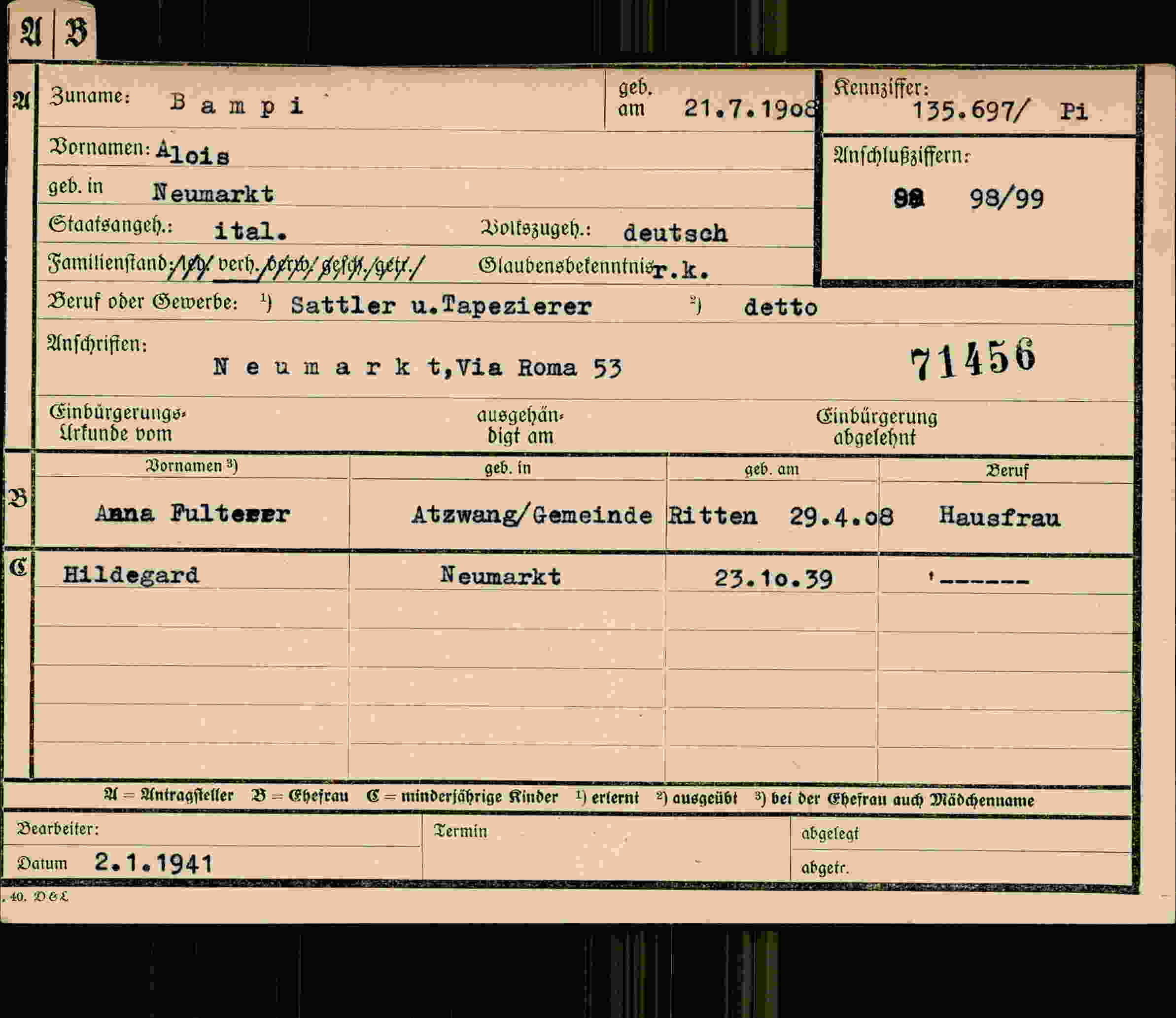 Dokument für Alois Bampi
