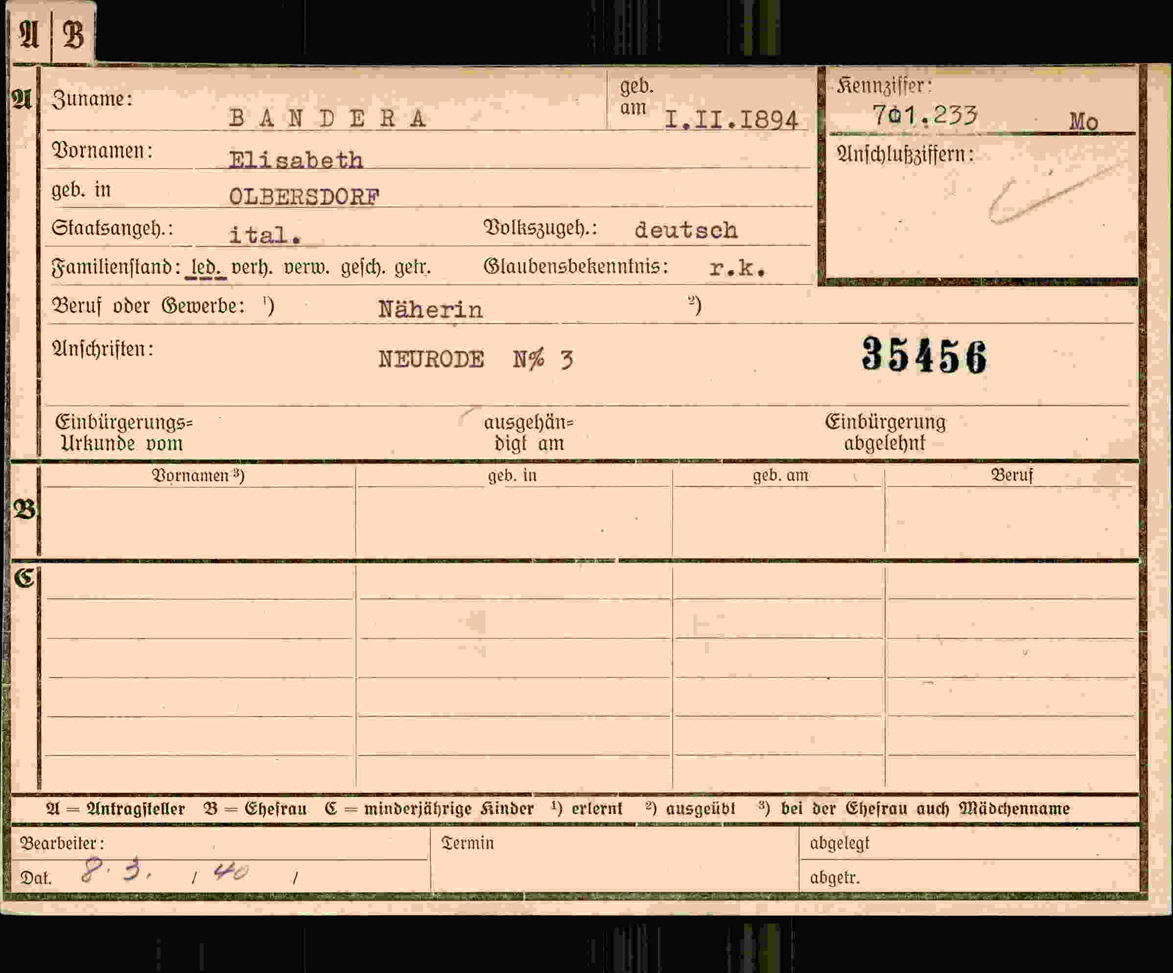 Dokument für Elisabeth Bandera