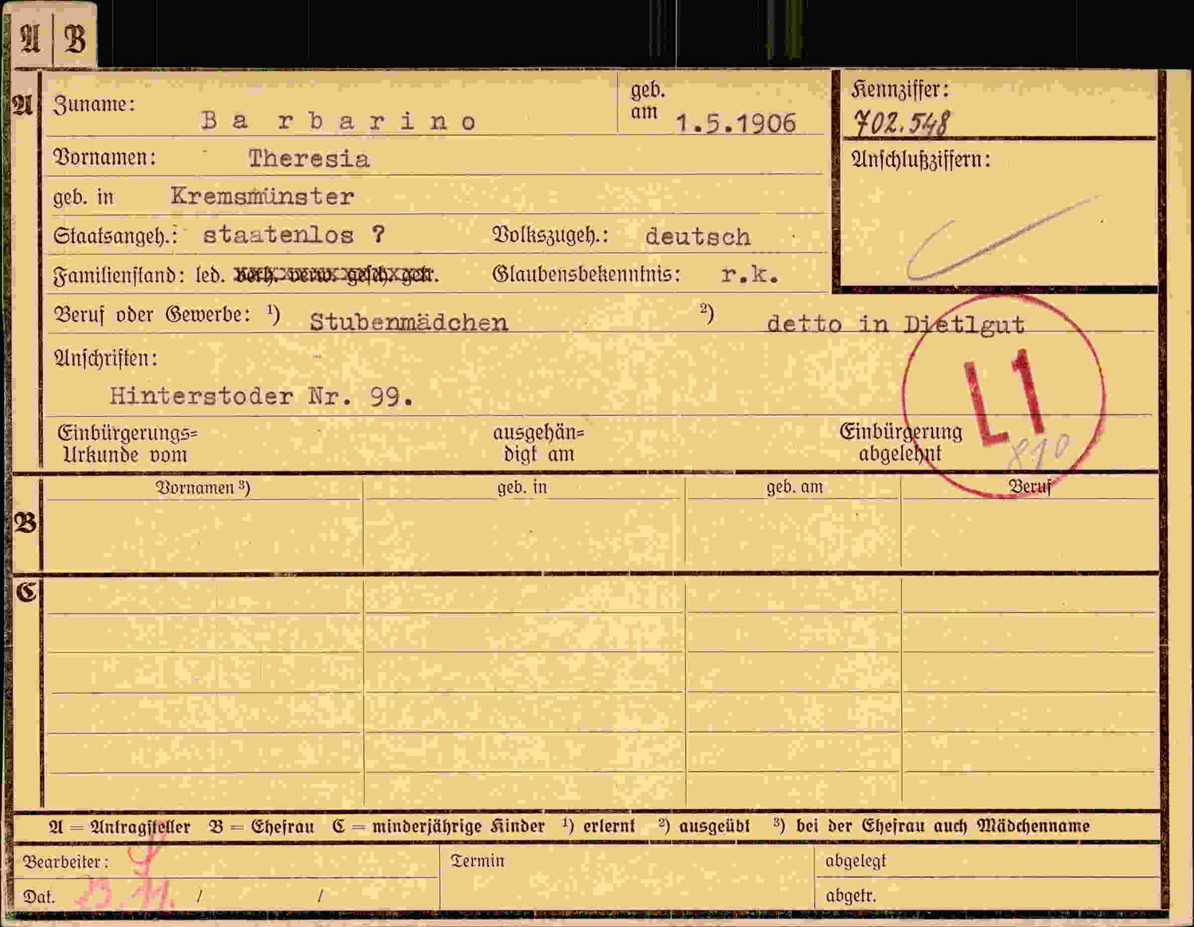 Dokument für Theresia Barbarino