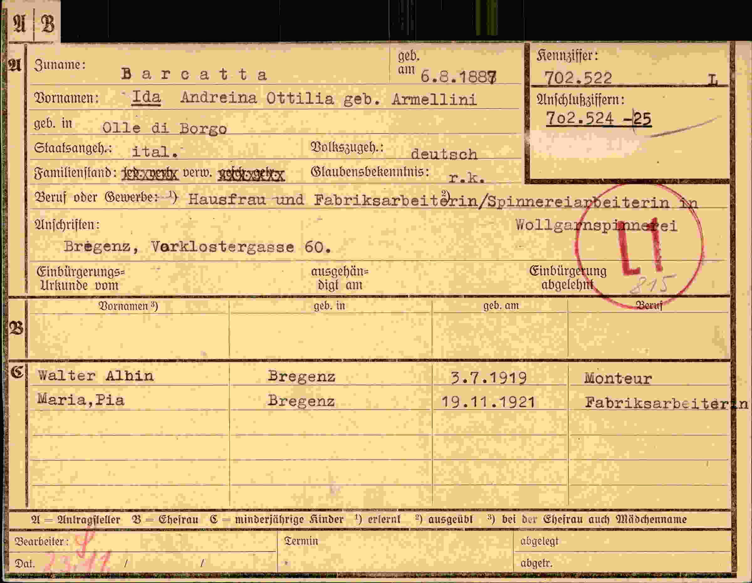 Dokument für Ida Barcatta
