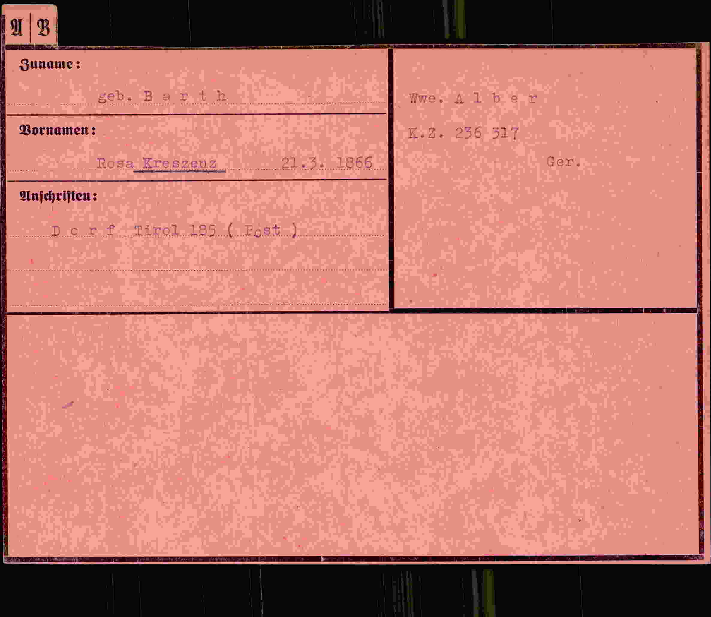 Dokument für Rosa Kreszenz Barth
