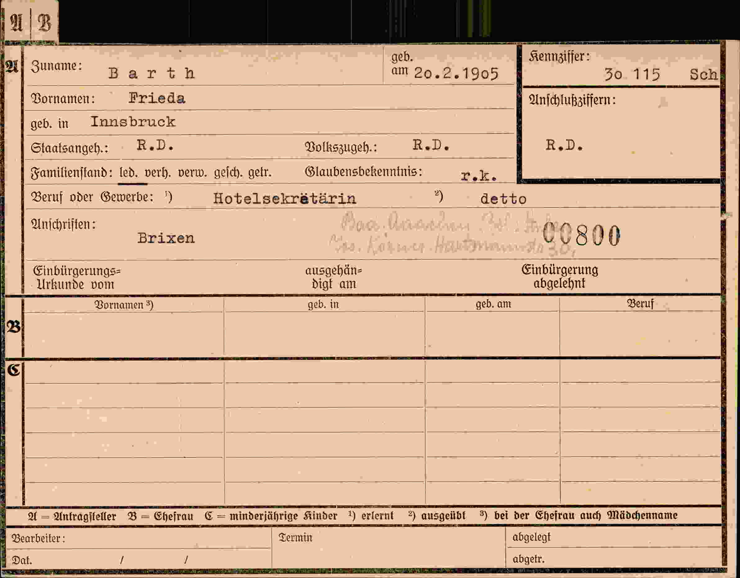 Dokument für Frieda Barth