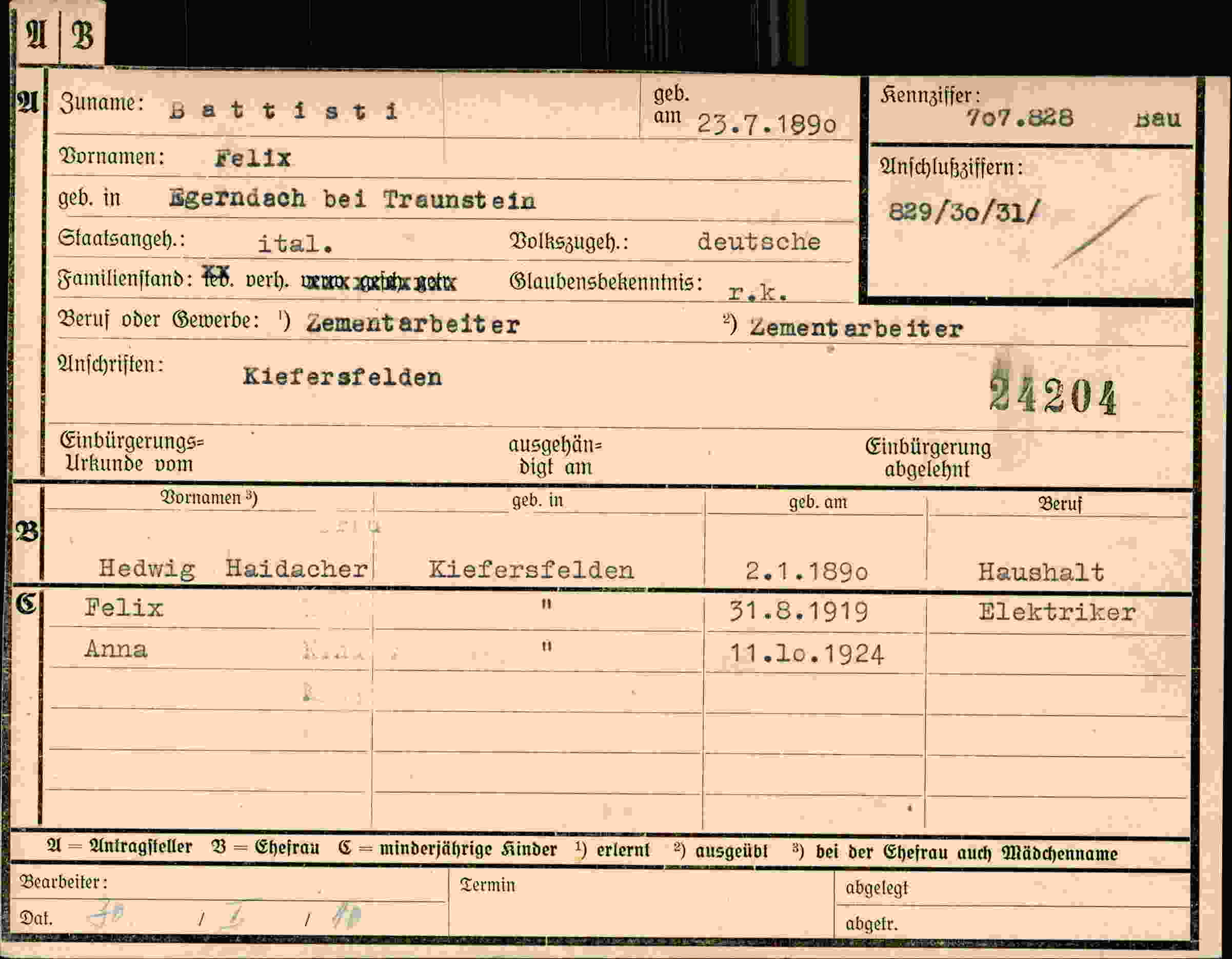 Dokument für Felix Battisti