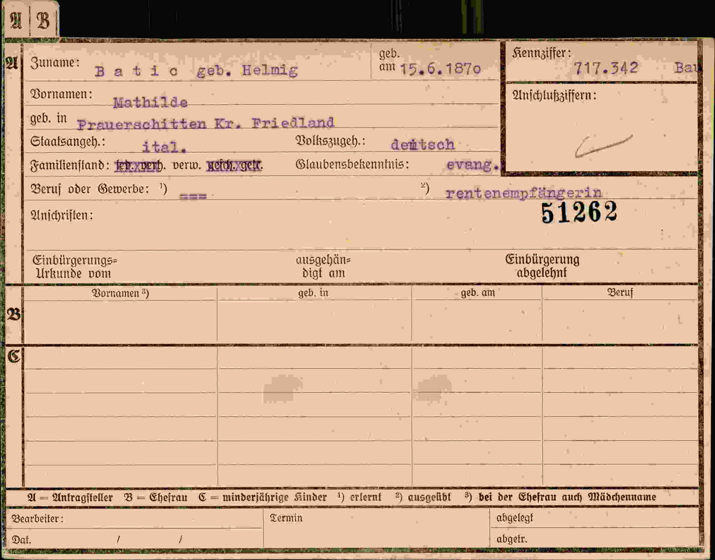 Dokument für Mathilde Batic