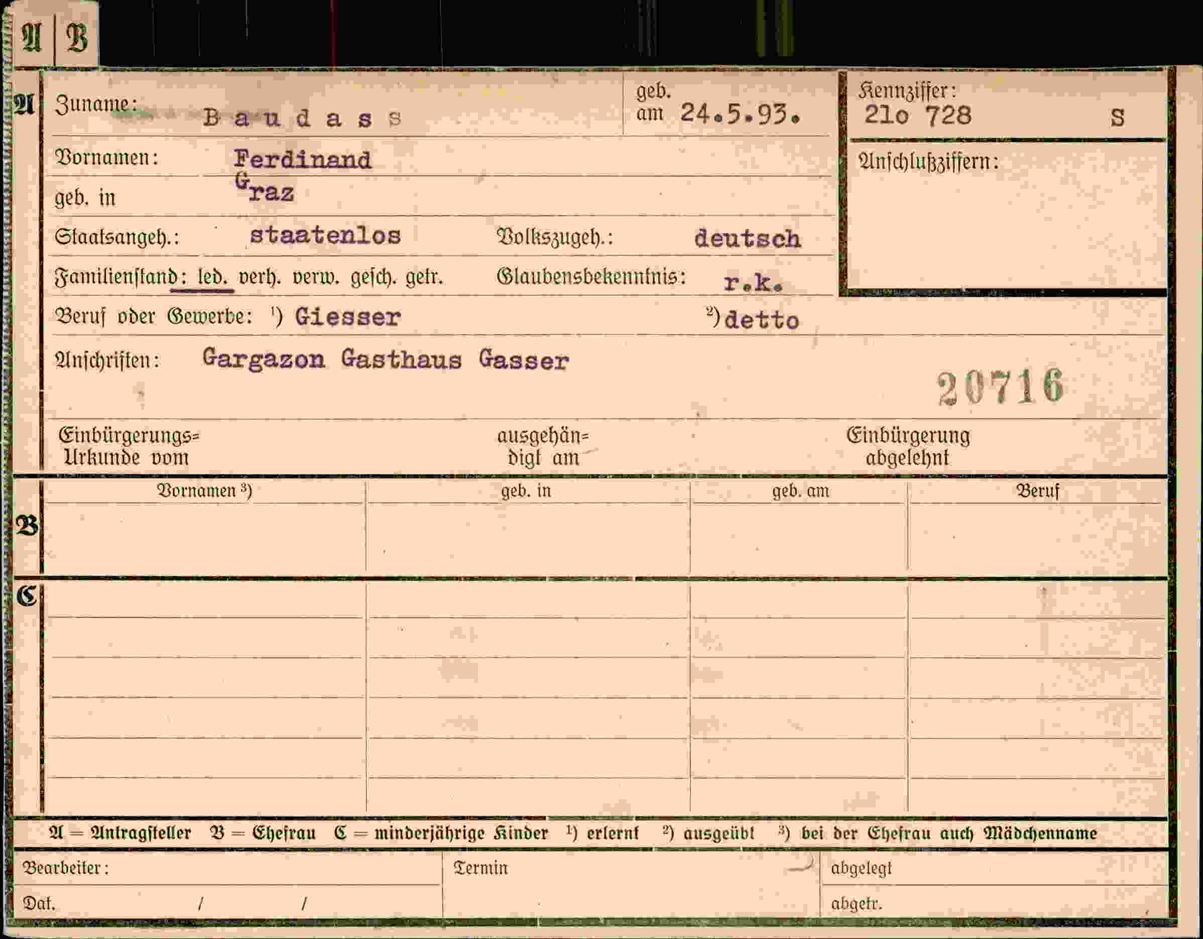 Dokument für Ferdinand Baudass