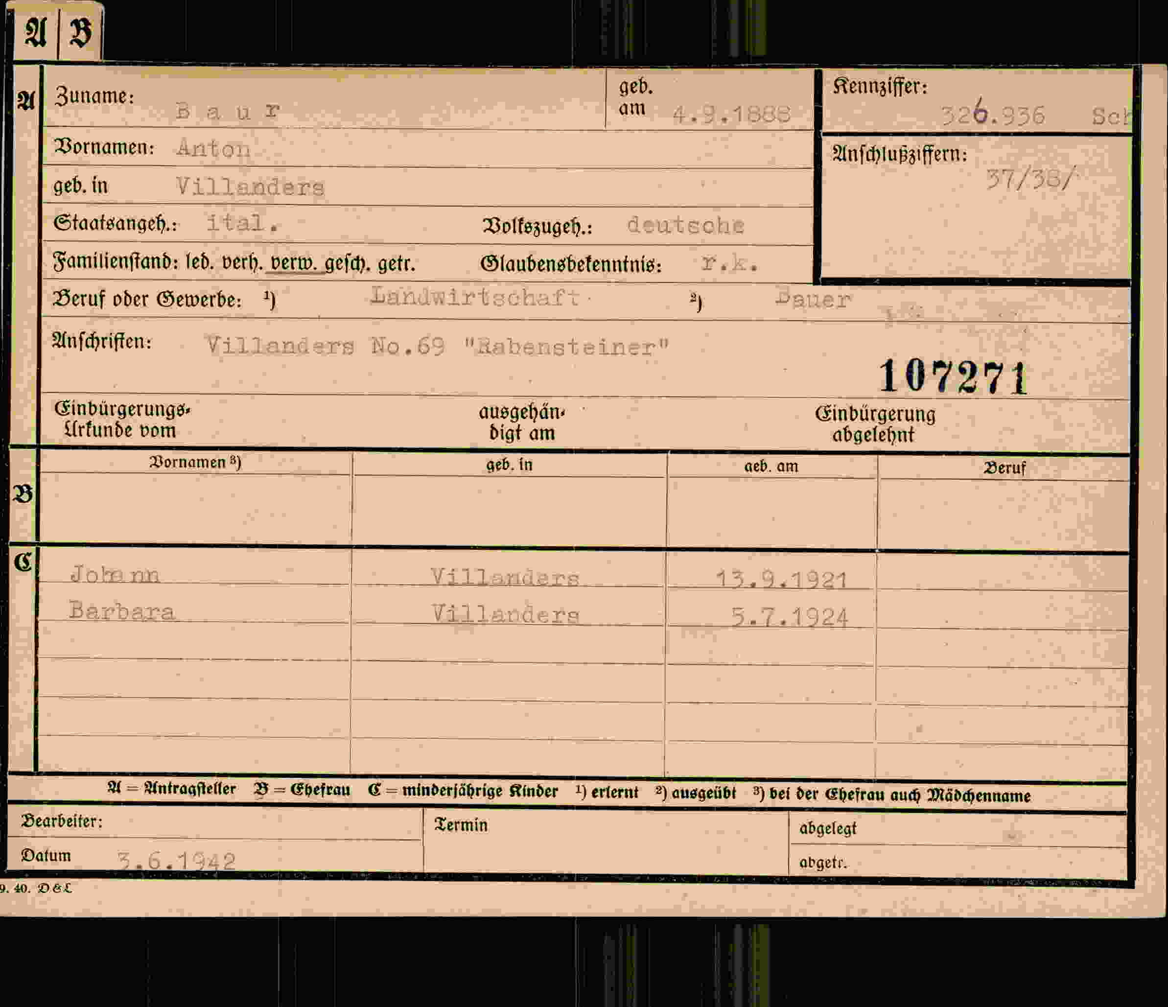 Dokument für Anton Baur