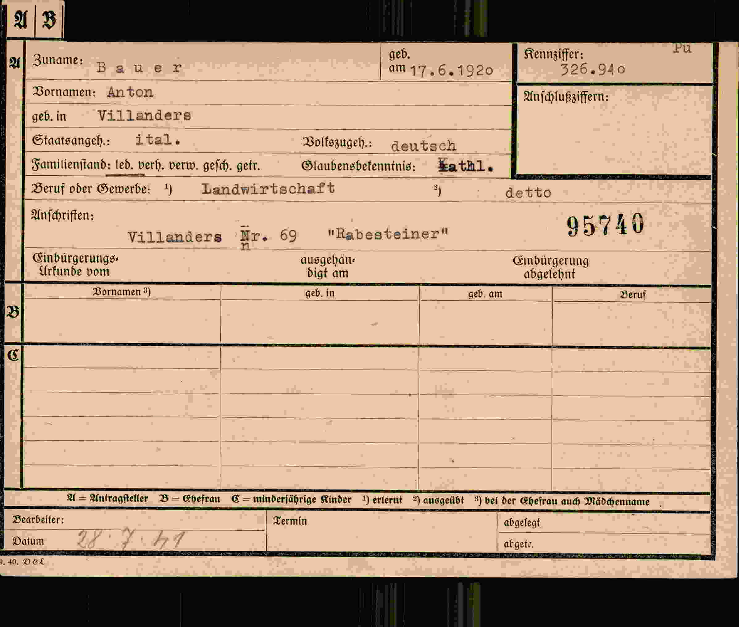 Dokument für Anton Bauer