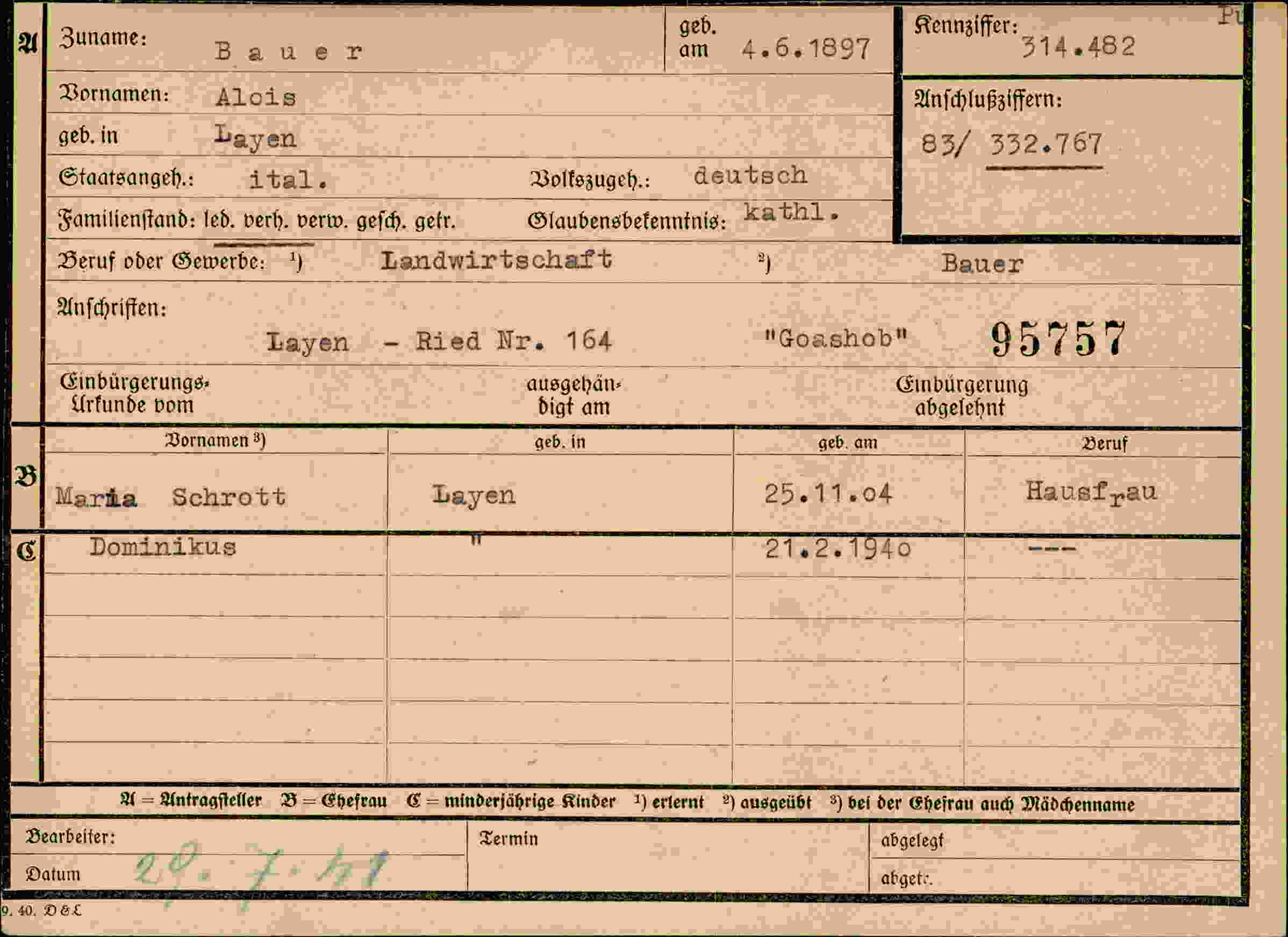 Dokument für Alois Bauer