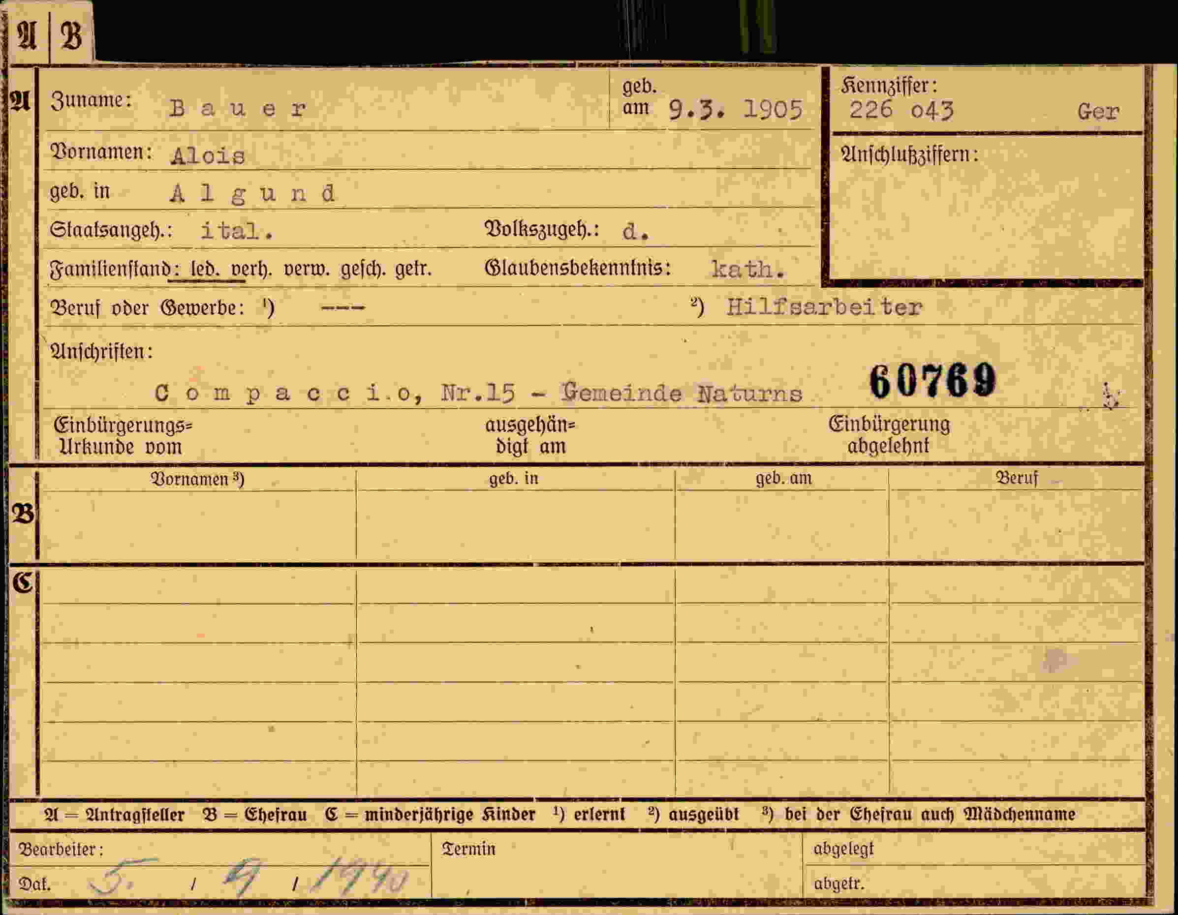 Dokument für Alois Bauer
