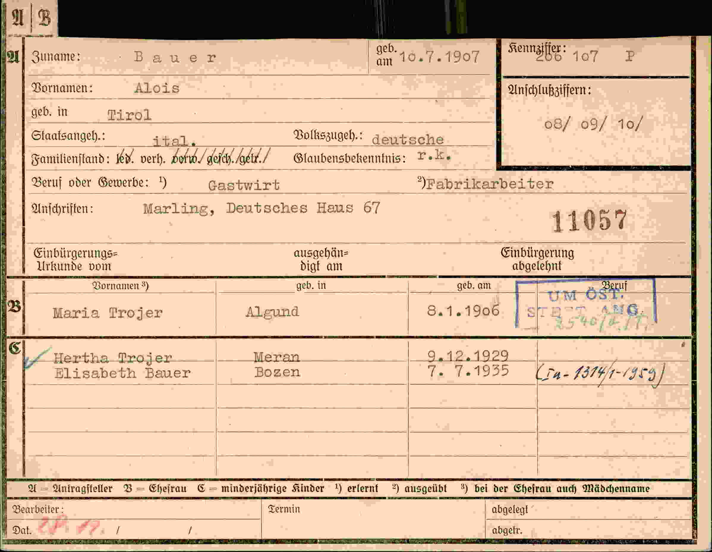 Dokument für Alois Bauer