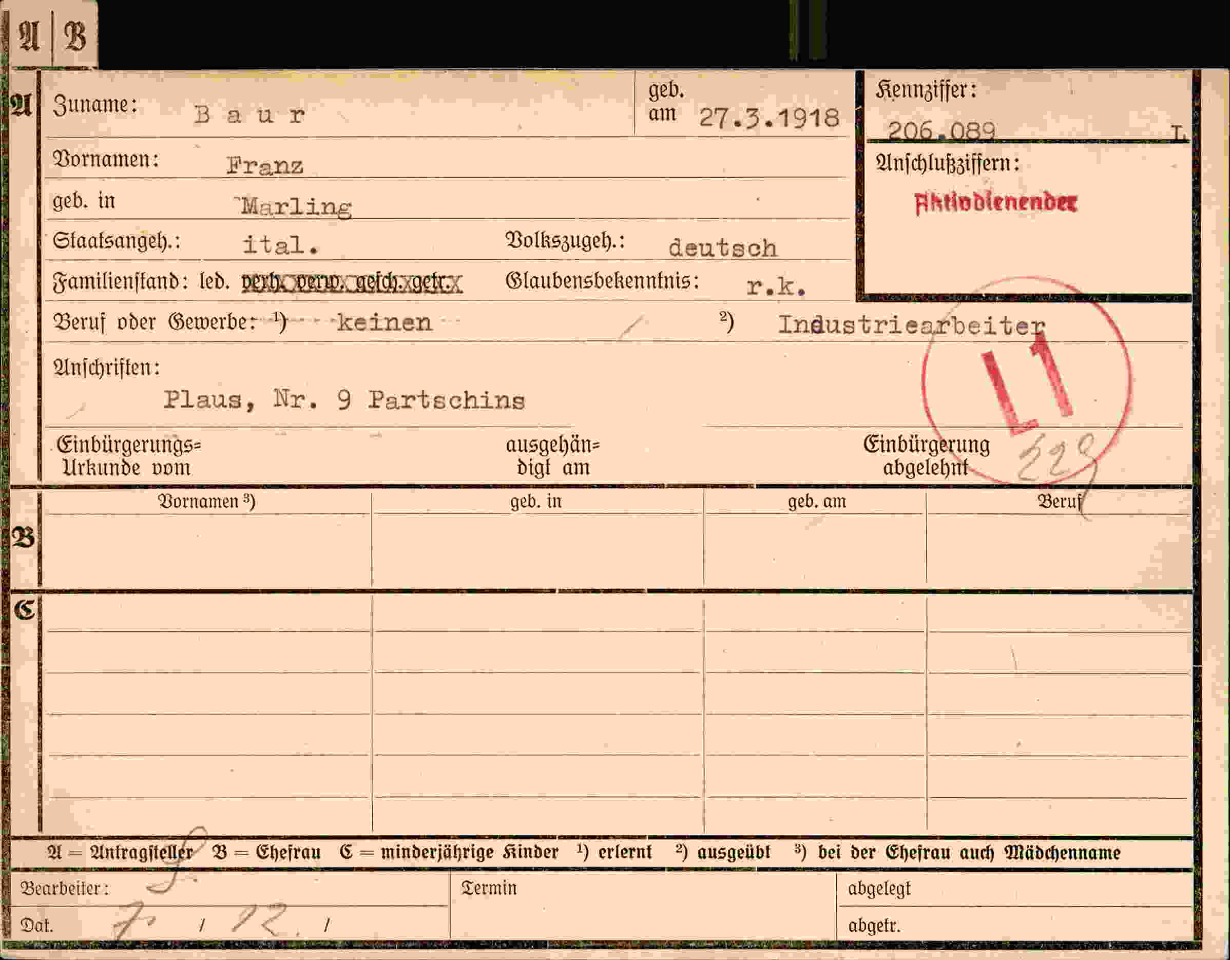 Dokument für Franz Baur