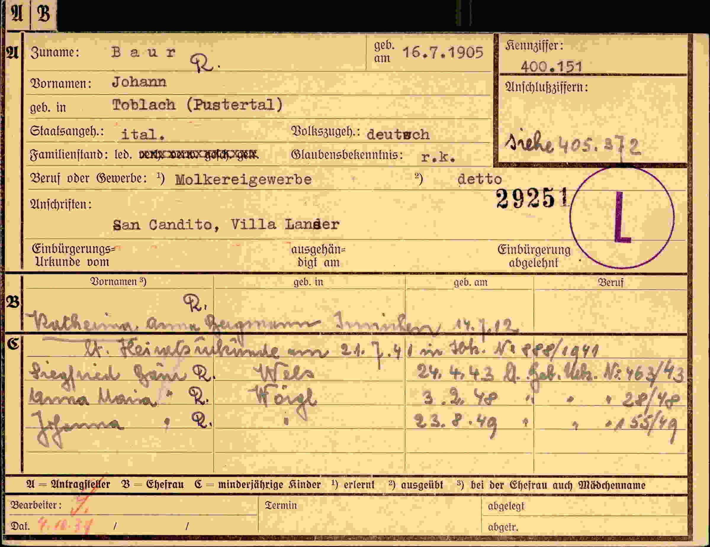 Dokument für Johann Baur