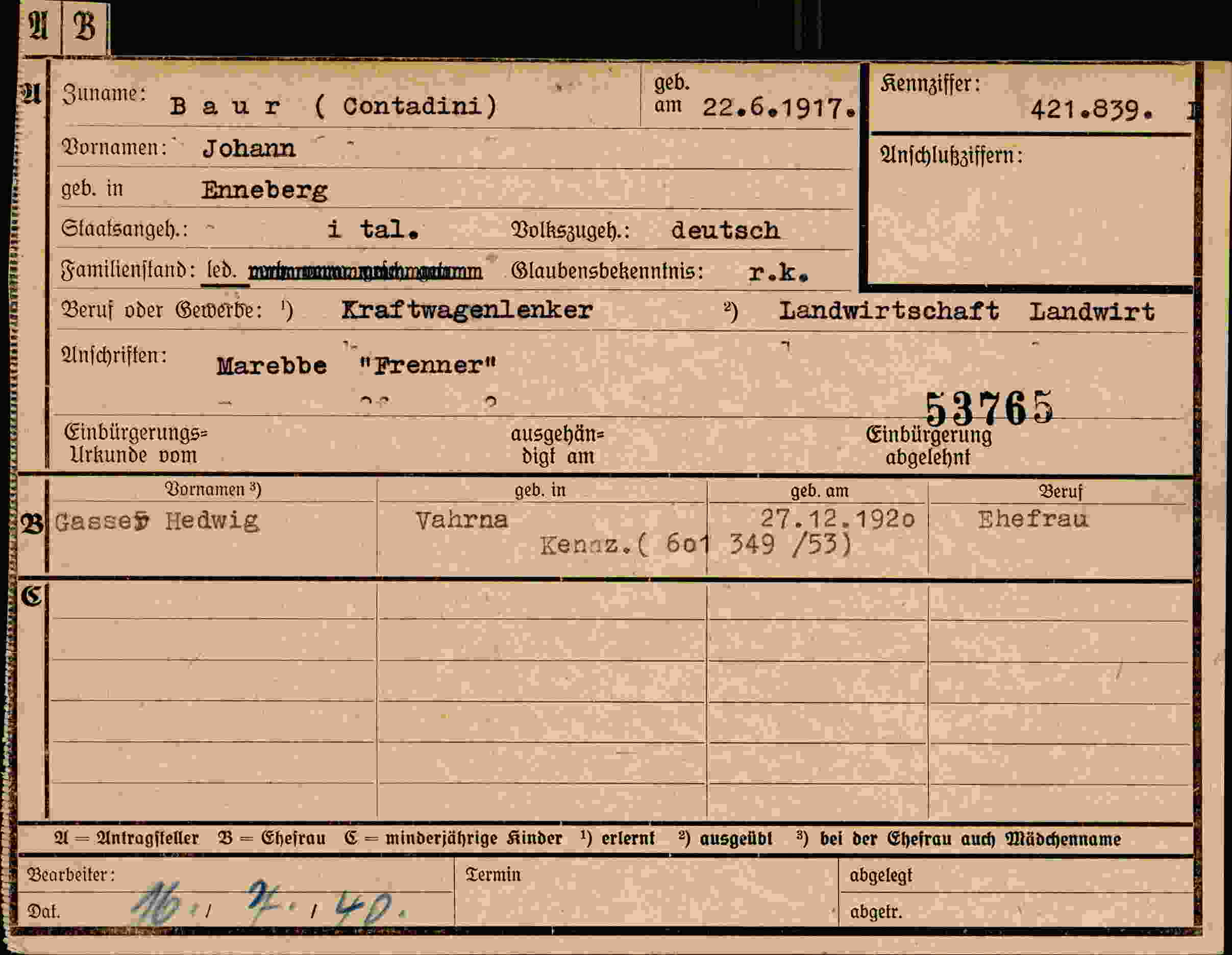 Dokument für Johann Baur