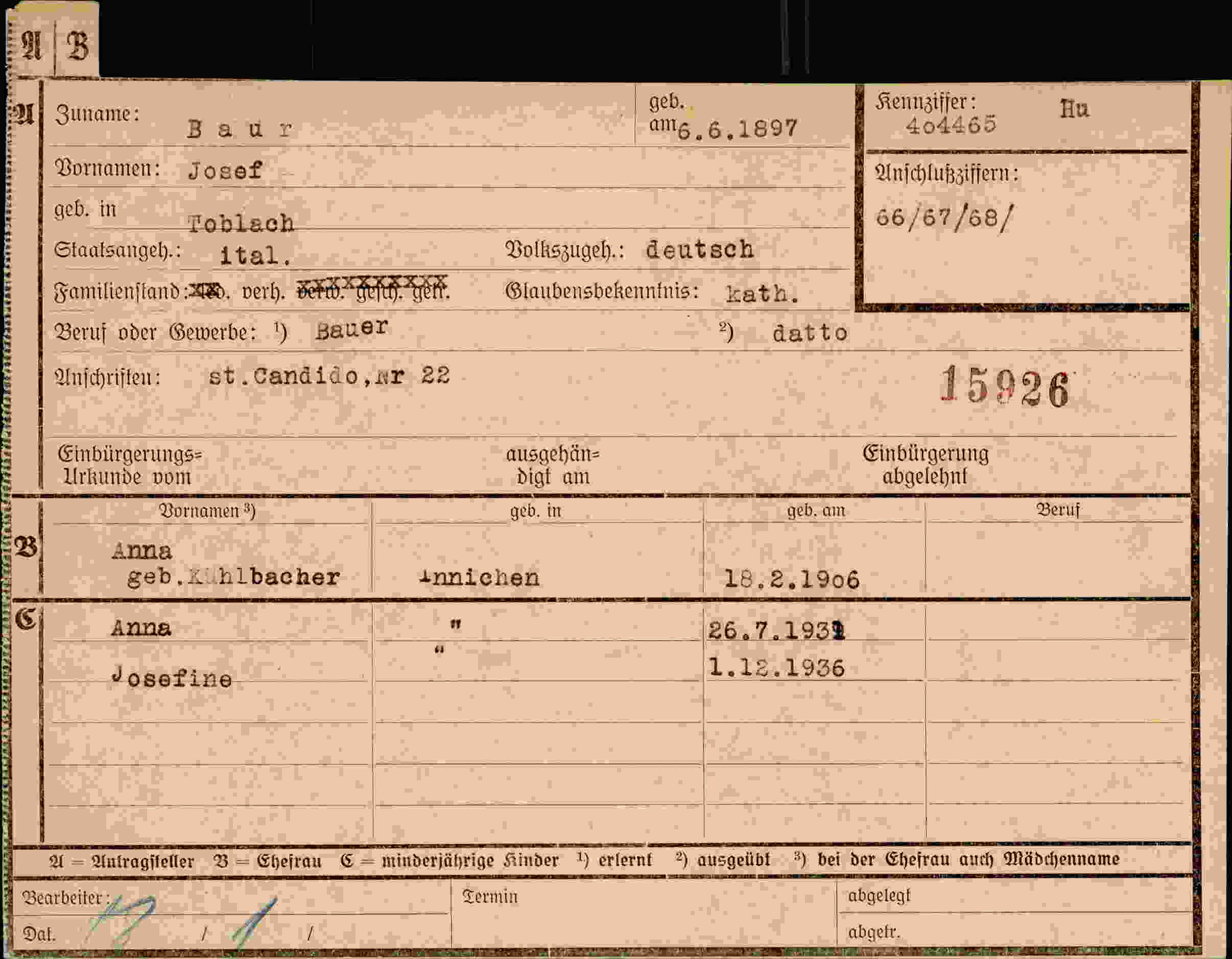 Dokument für Josef Baur