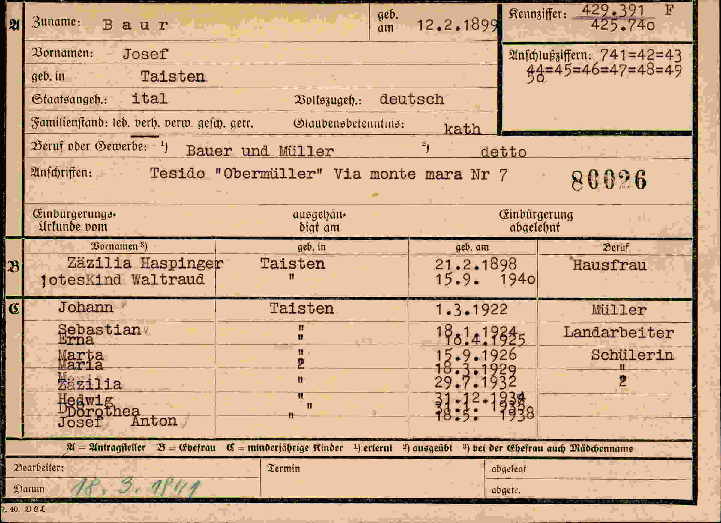 Vorderseite des Dokuments