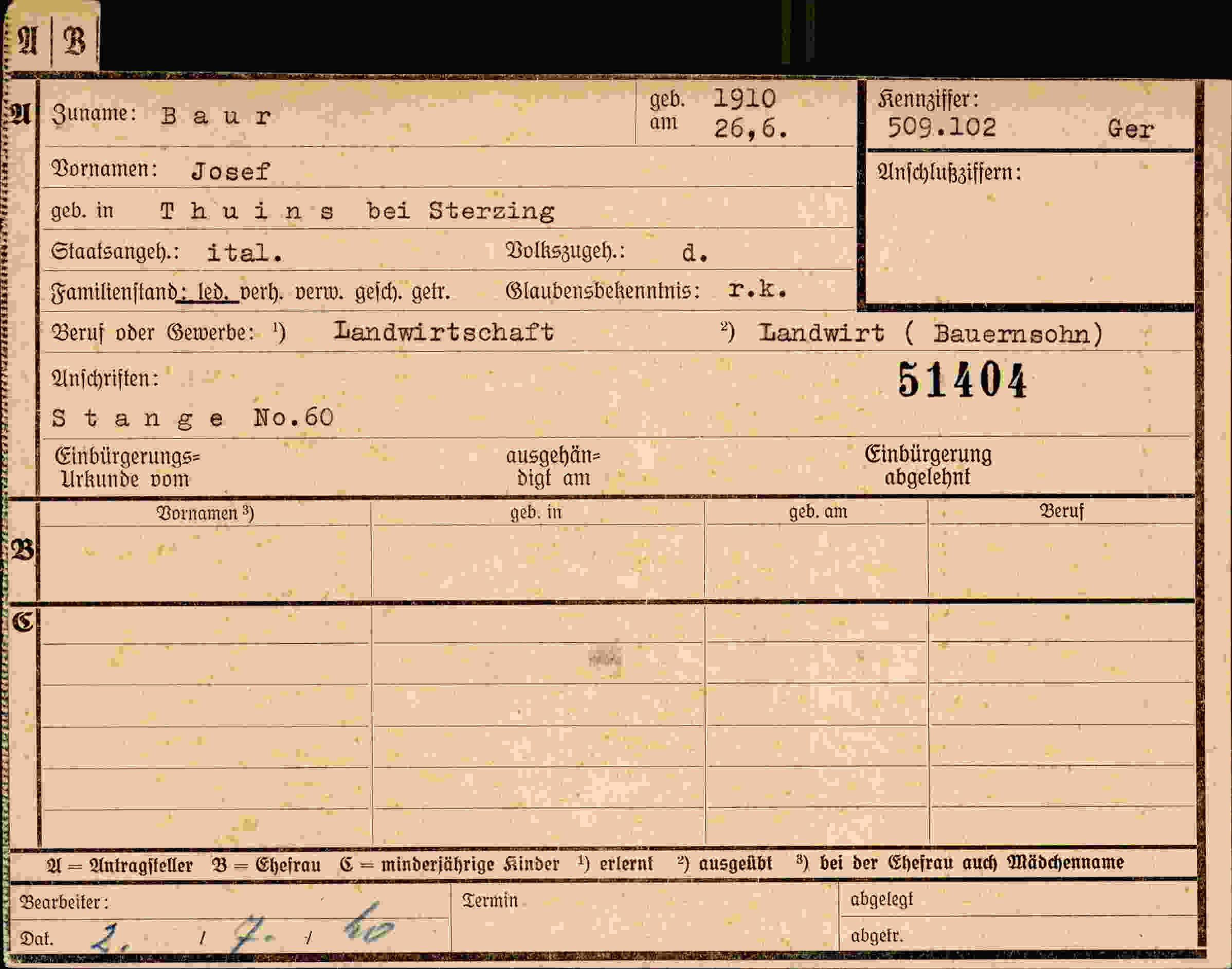 Dokument für Josef Baur