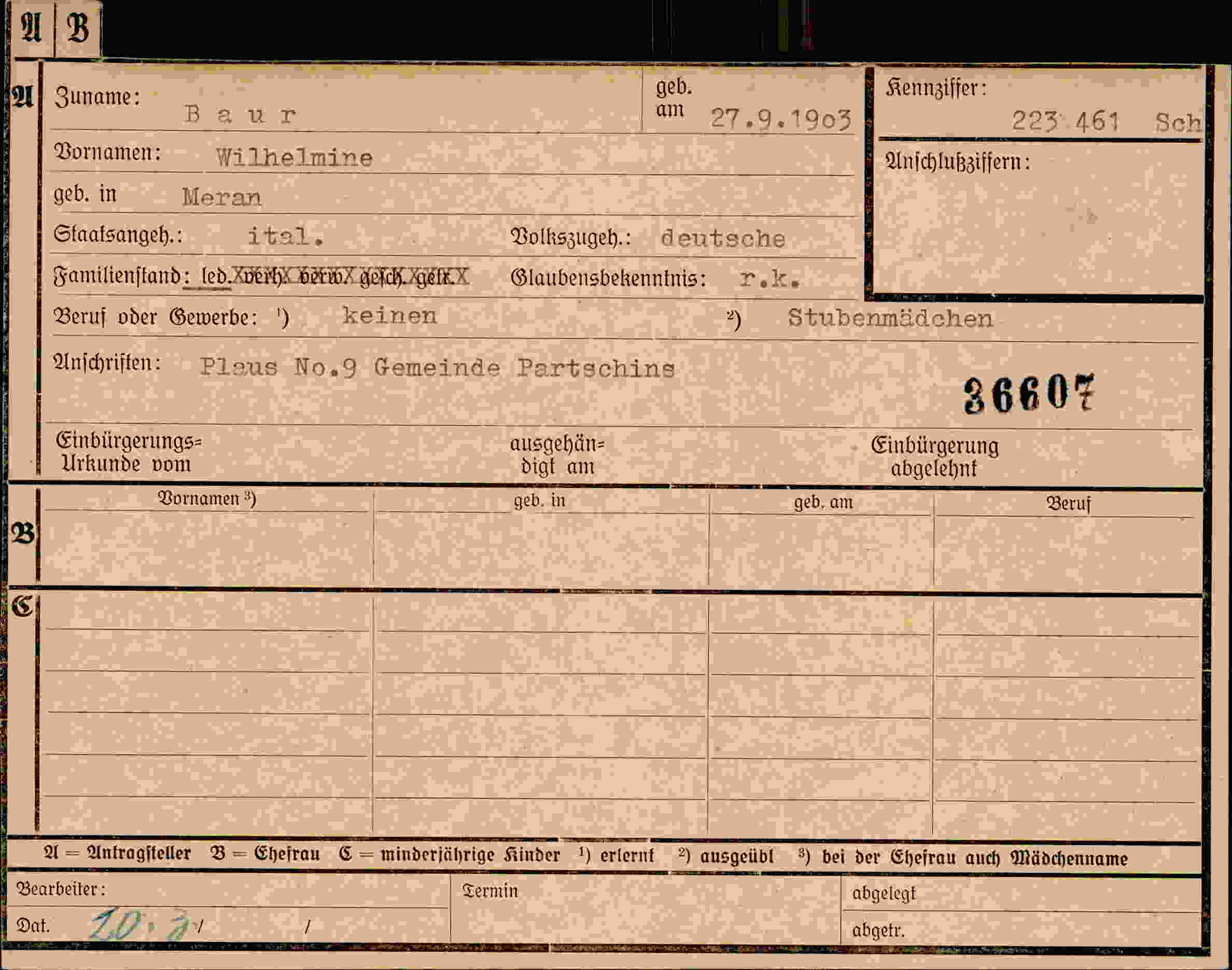 Dokument für Wilhelmine Baur