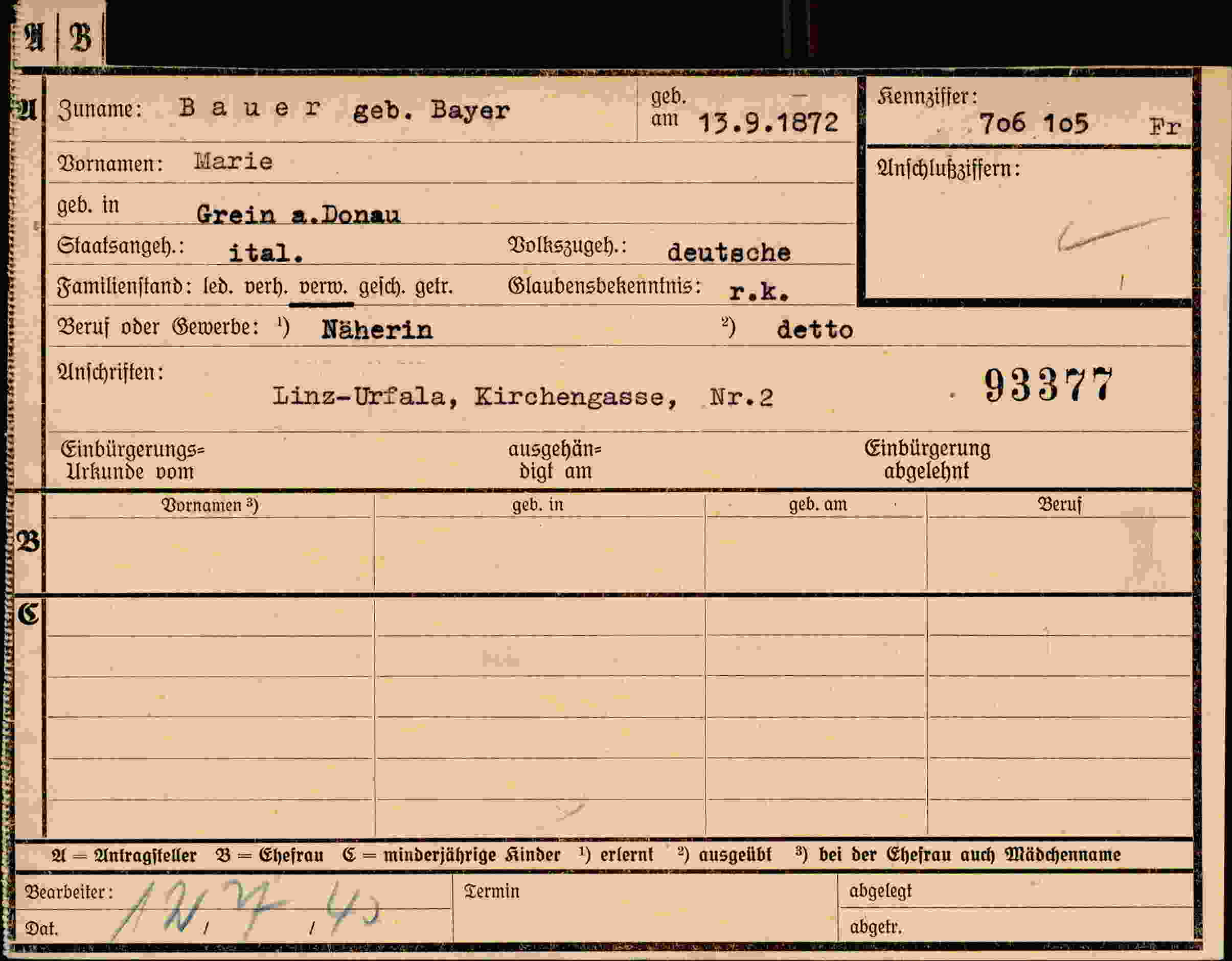Dokument für Marie Bauer
