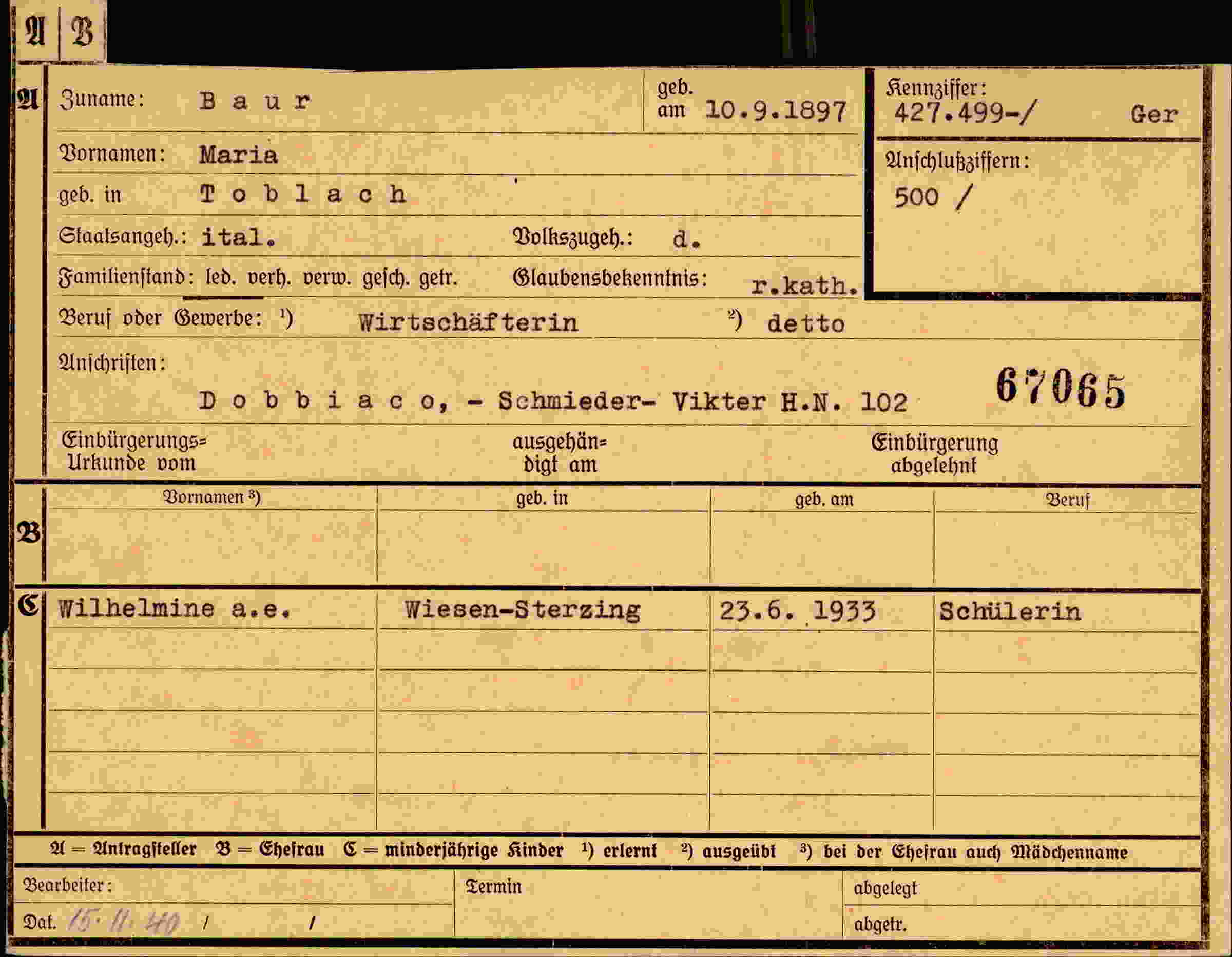 Dokument für Maria Baur