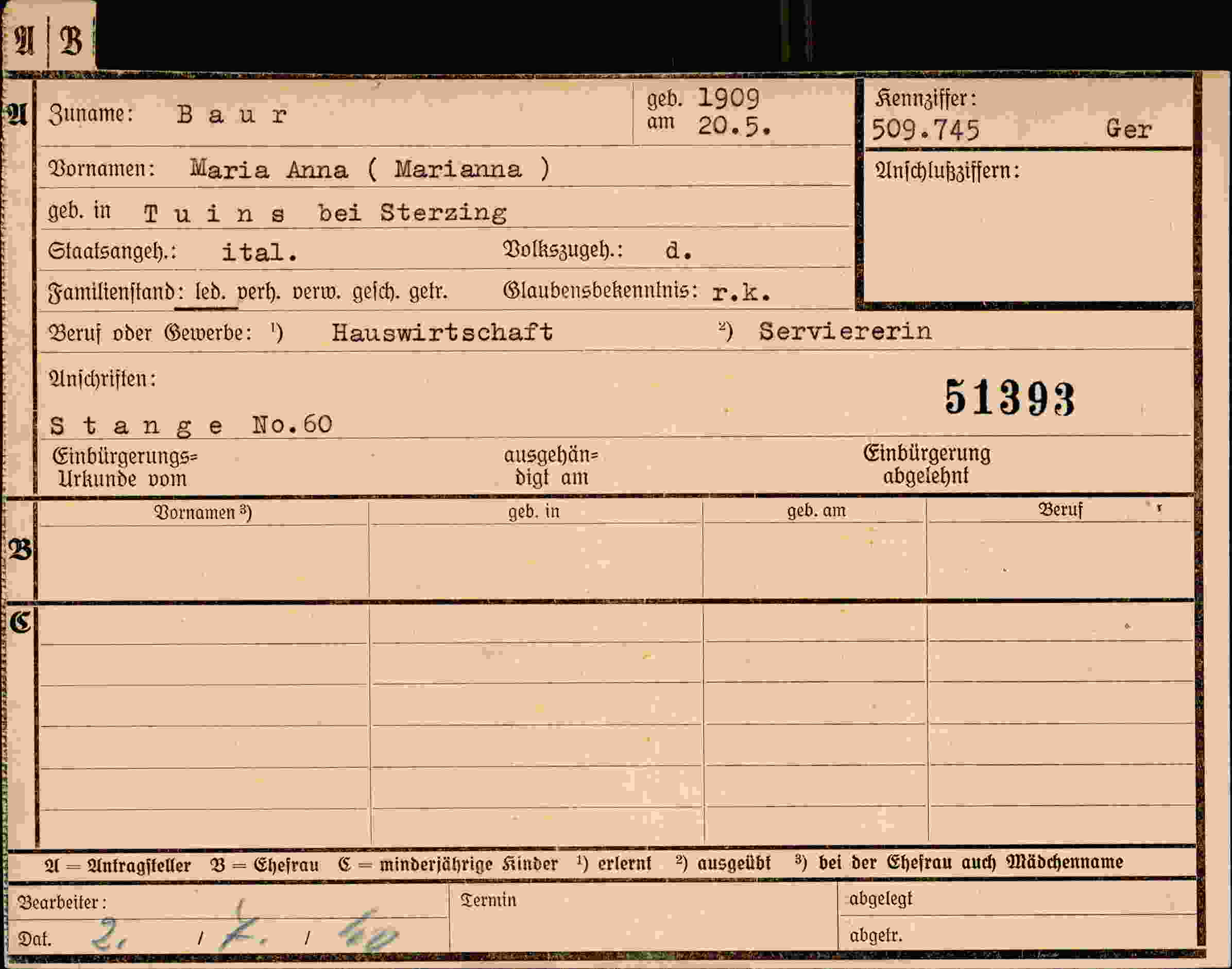 Dokument für Maria Anna Marianna Baur