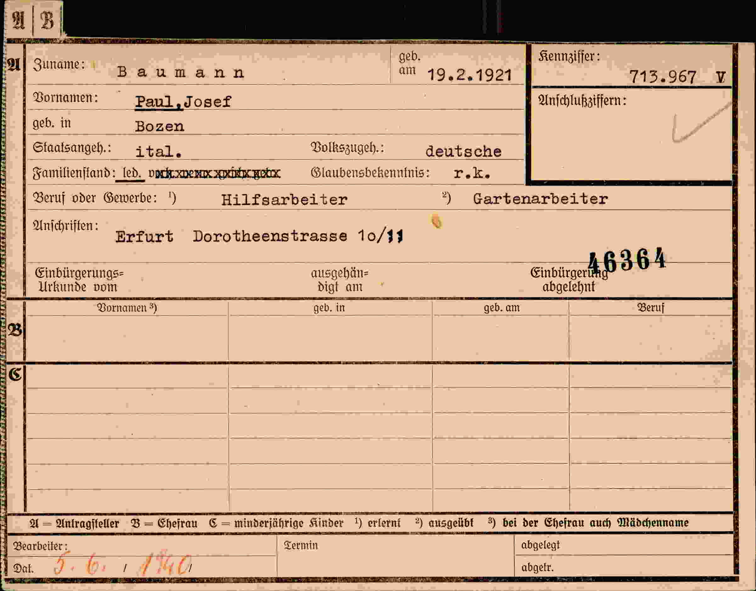 Dokument für Paul Josef Baumann