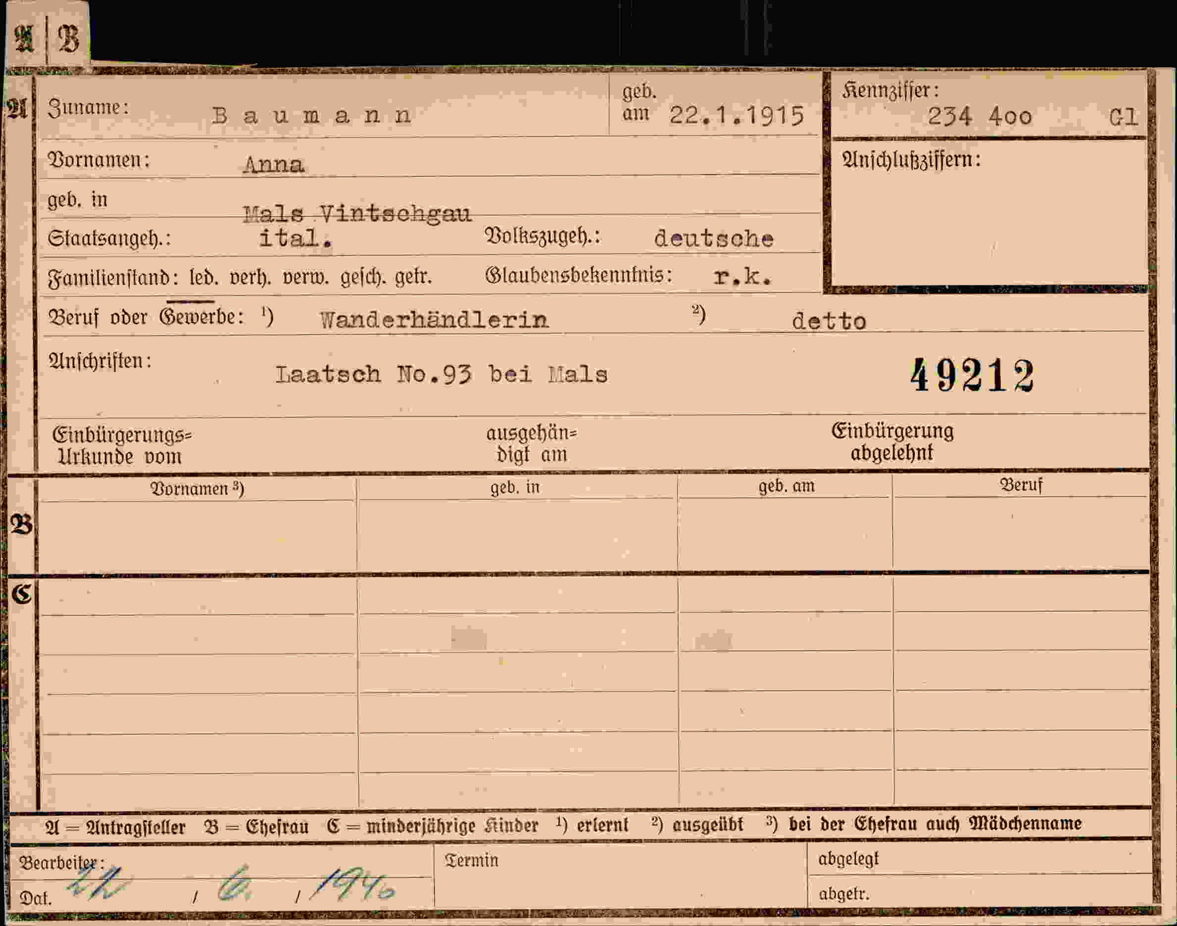 Dokument für Anna Baumann