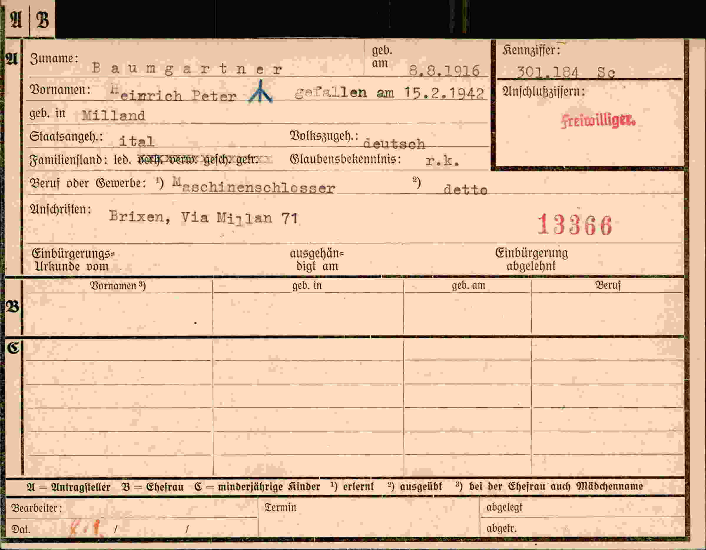 Dokument für Heinrich Peter Baumgartner