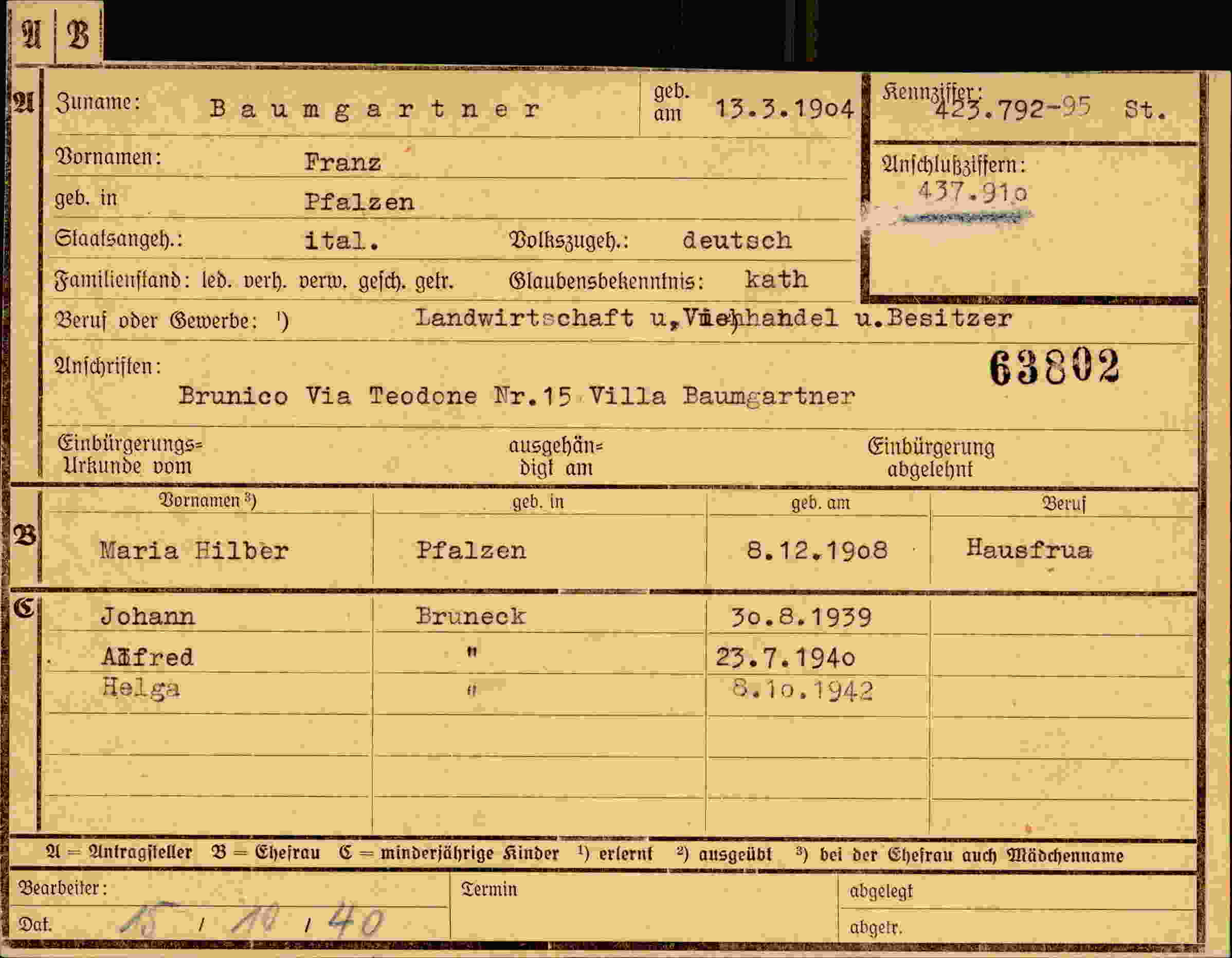 Dokument für Franz Baumgartner