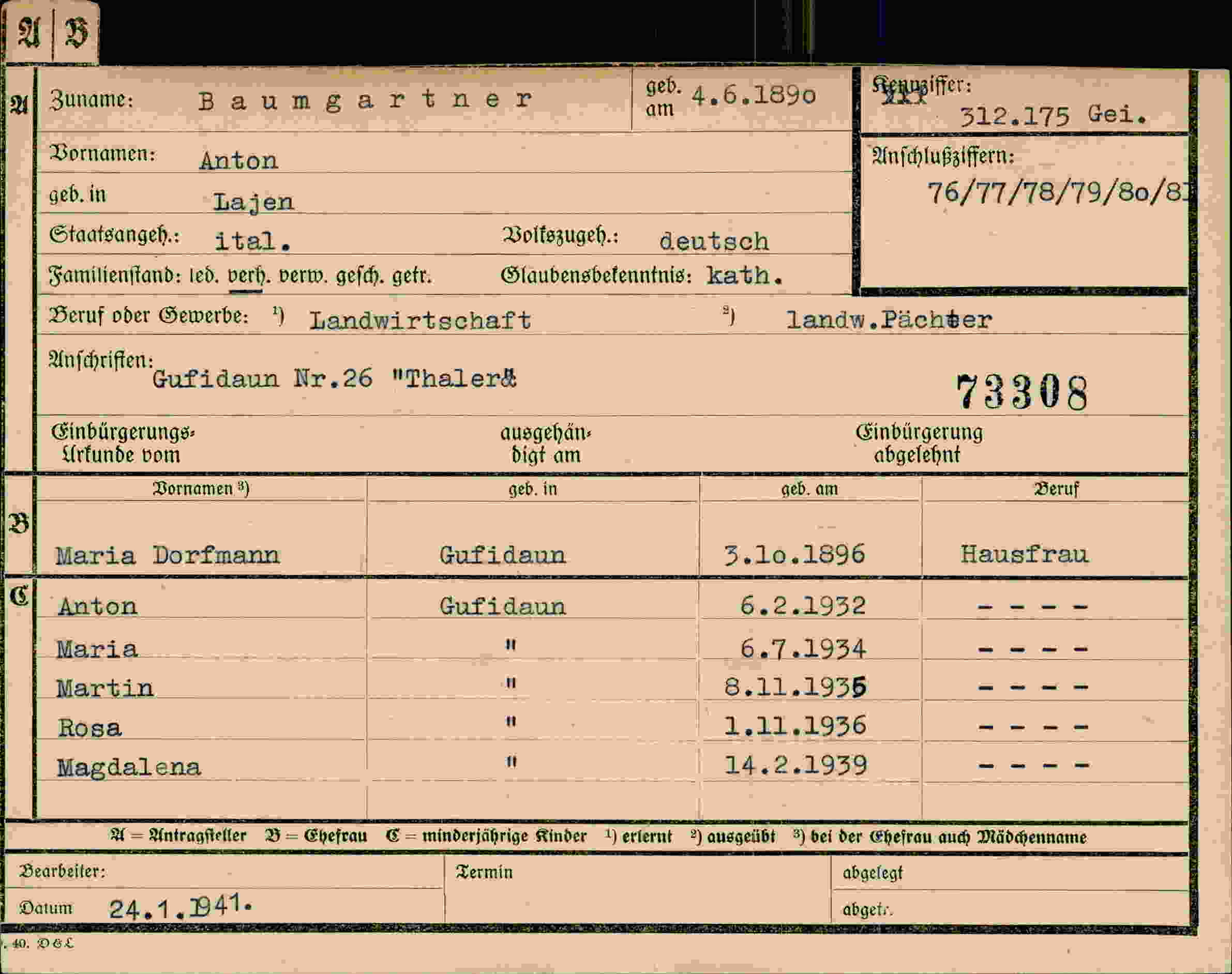 Dokument für Anton Baumgartner