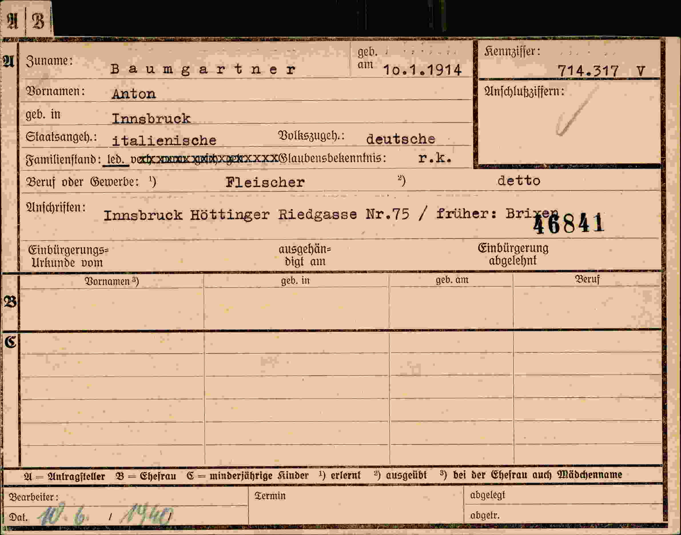 Dokument für Anton Baumgartner