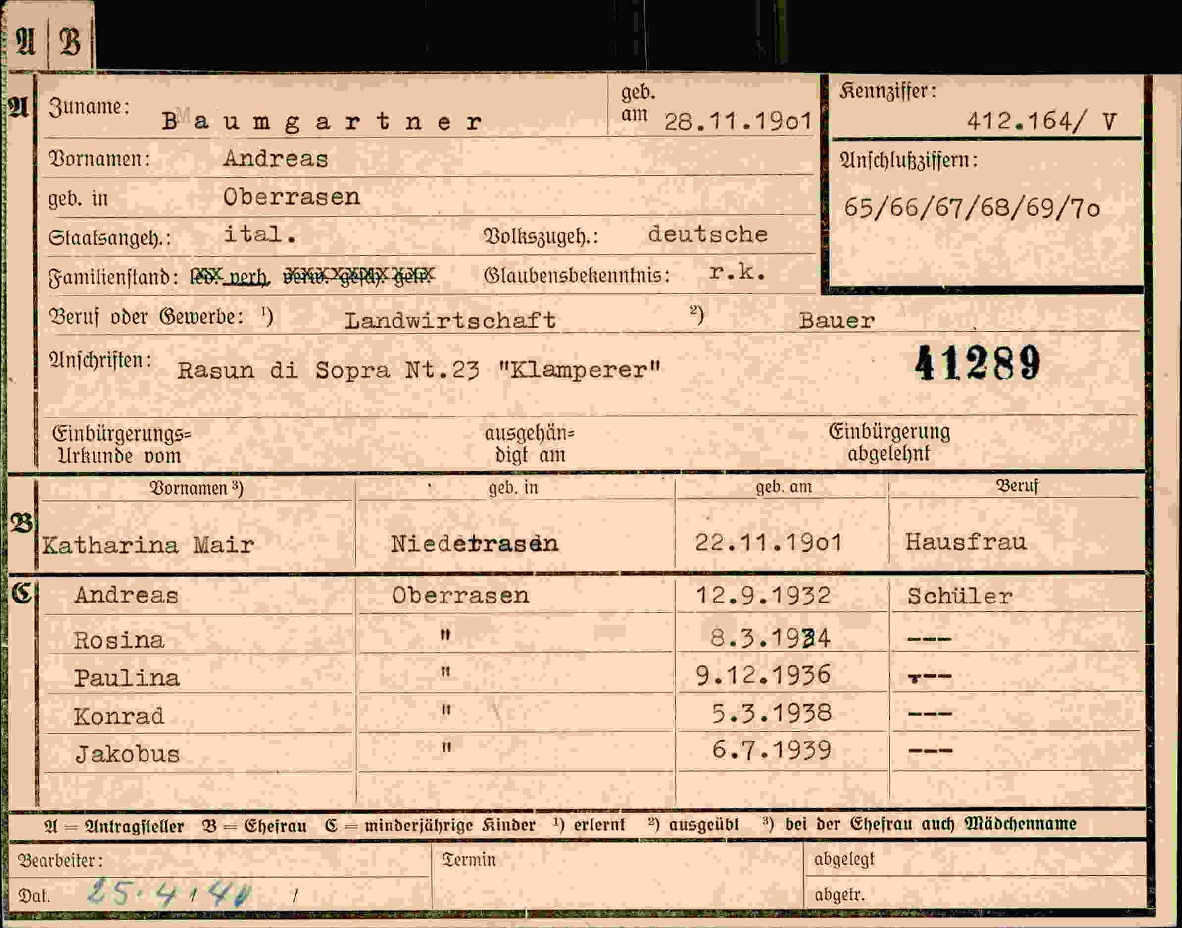 Vorderseite des Dokuments