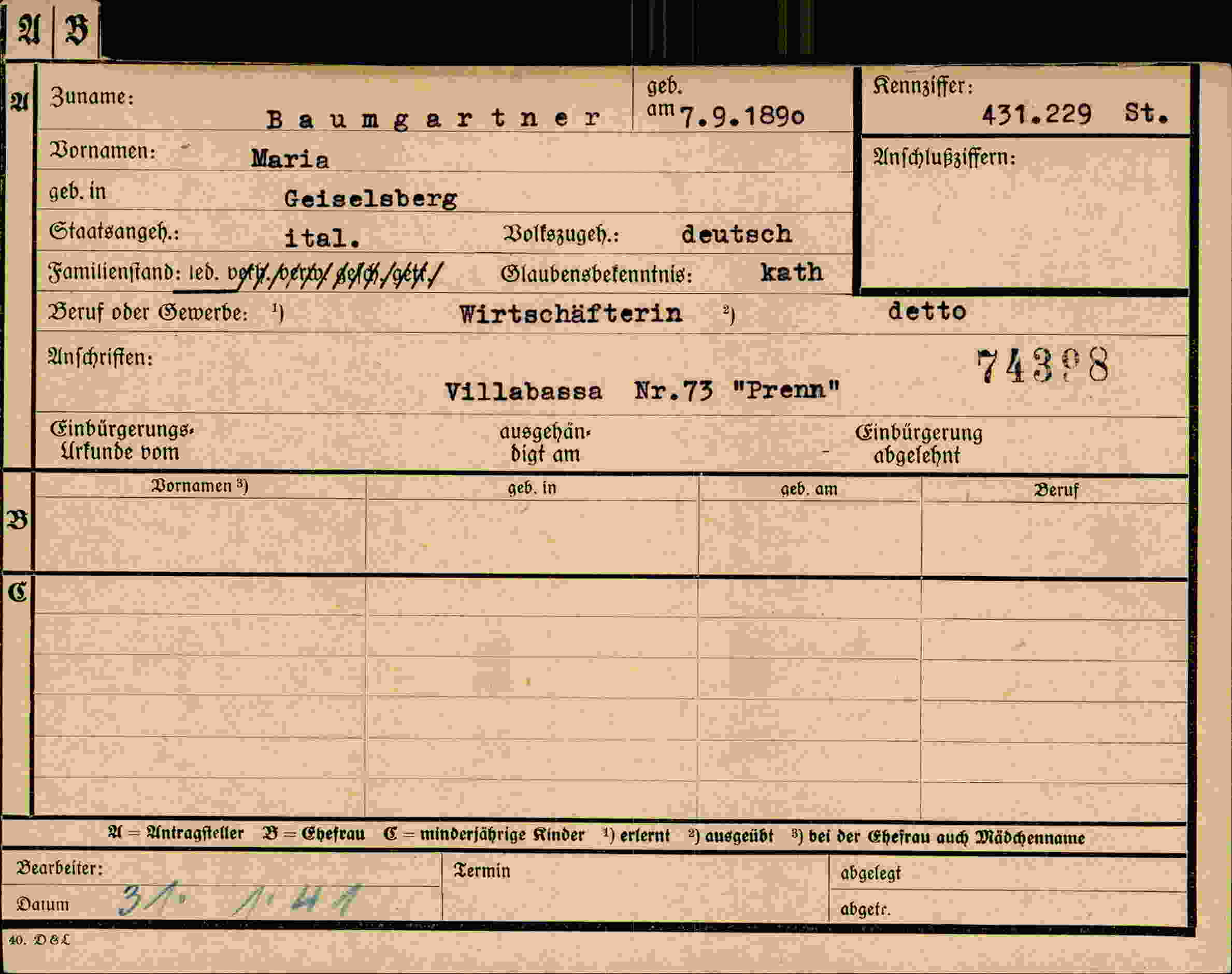 Dokument für Maria Baumgartner