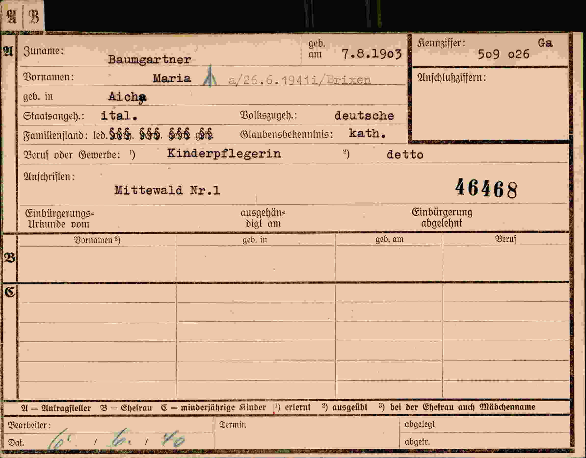 Dokument für Maria Baumgartner
