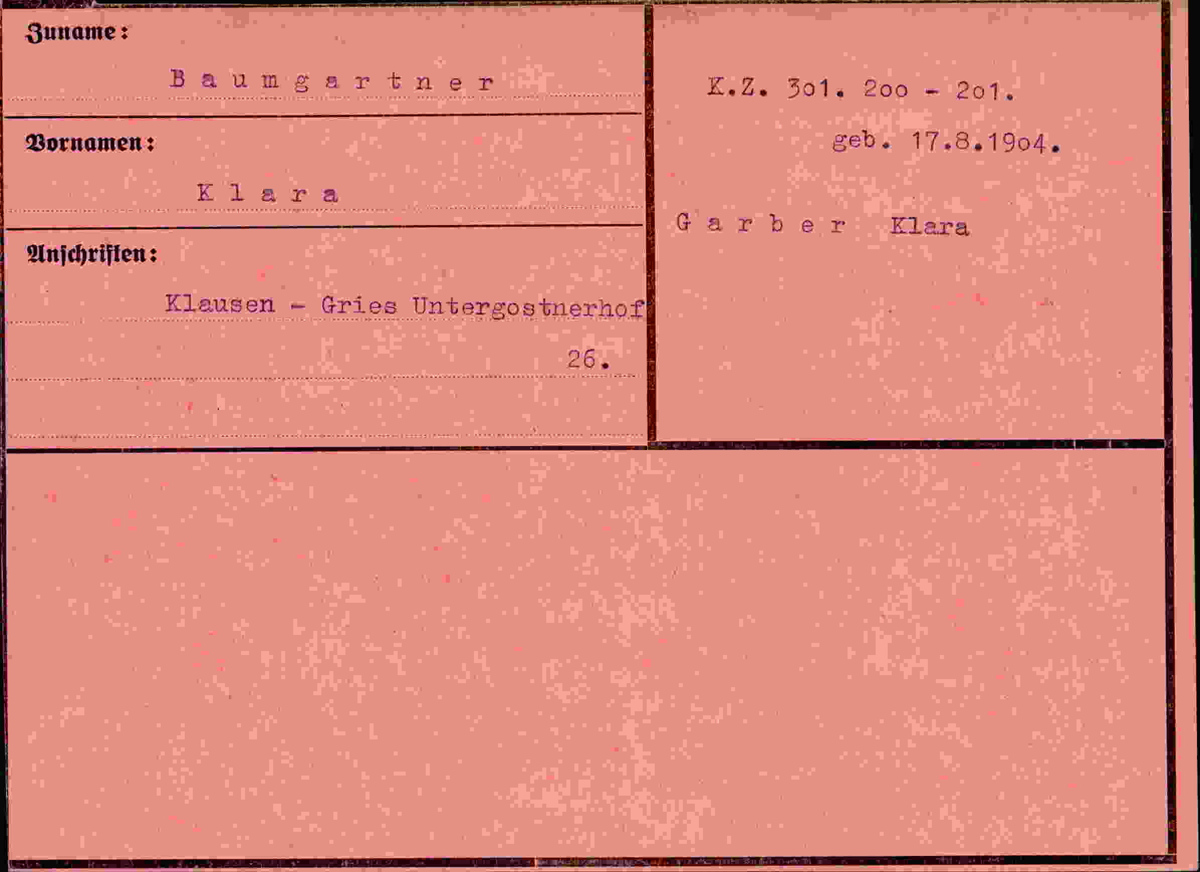 Dokument für Klara Baumgartner