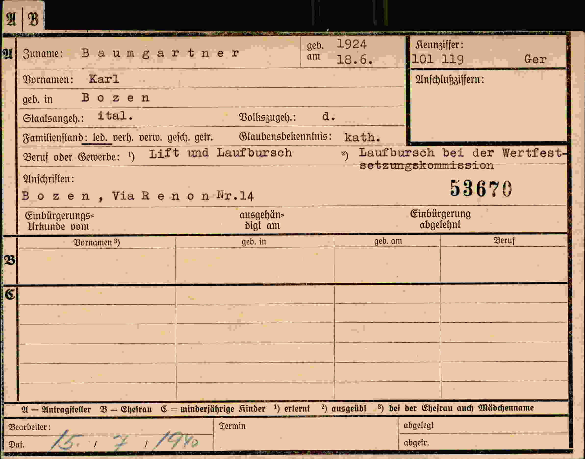 Dokument für Karl Baumgartner