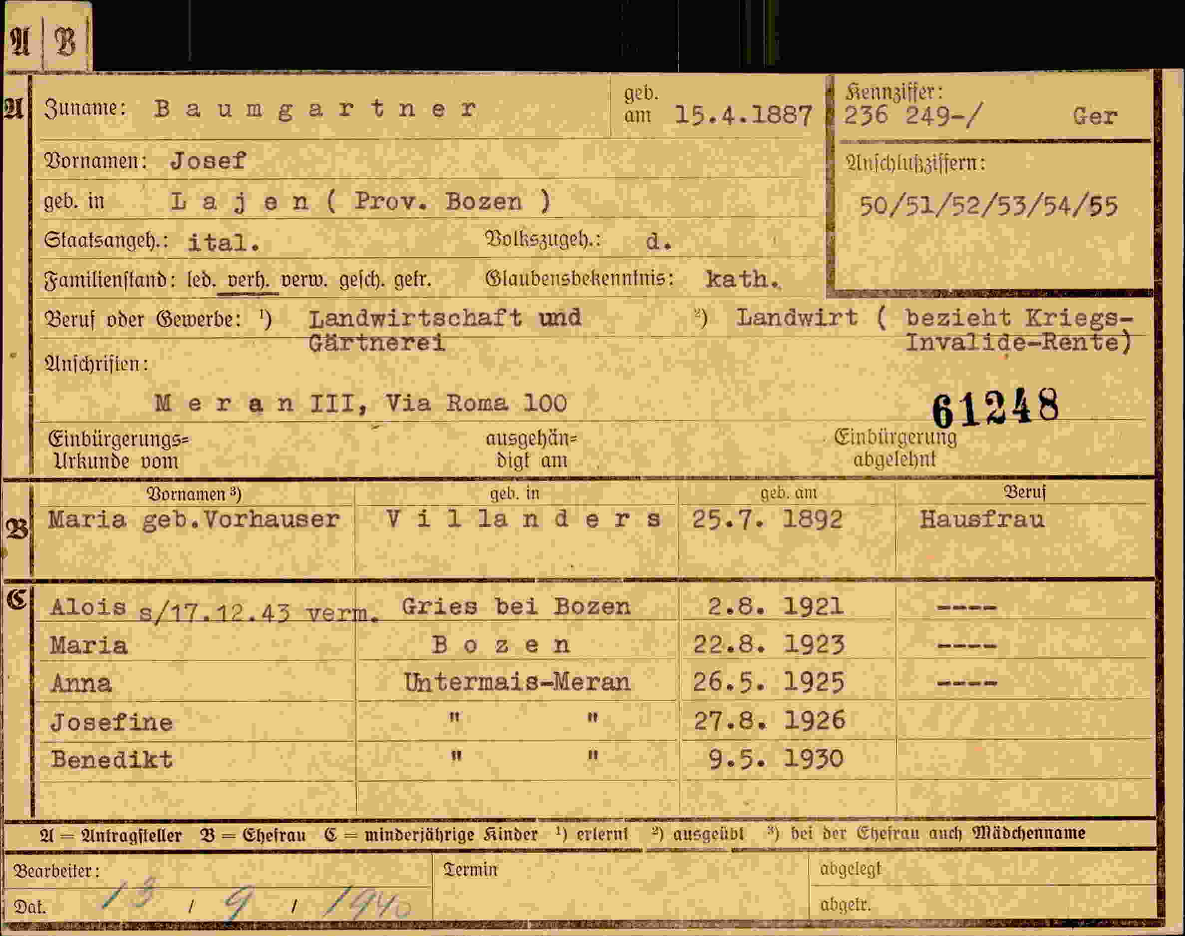 Dokument für Josef Baumgartner