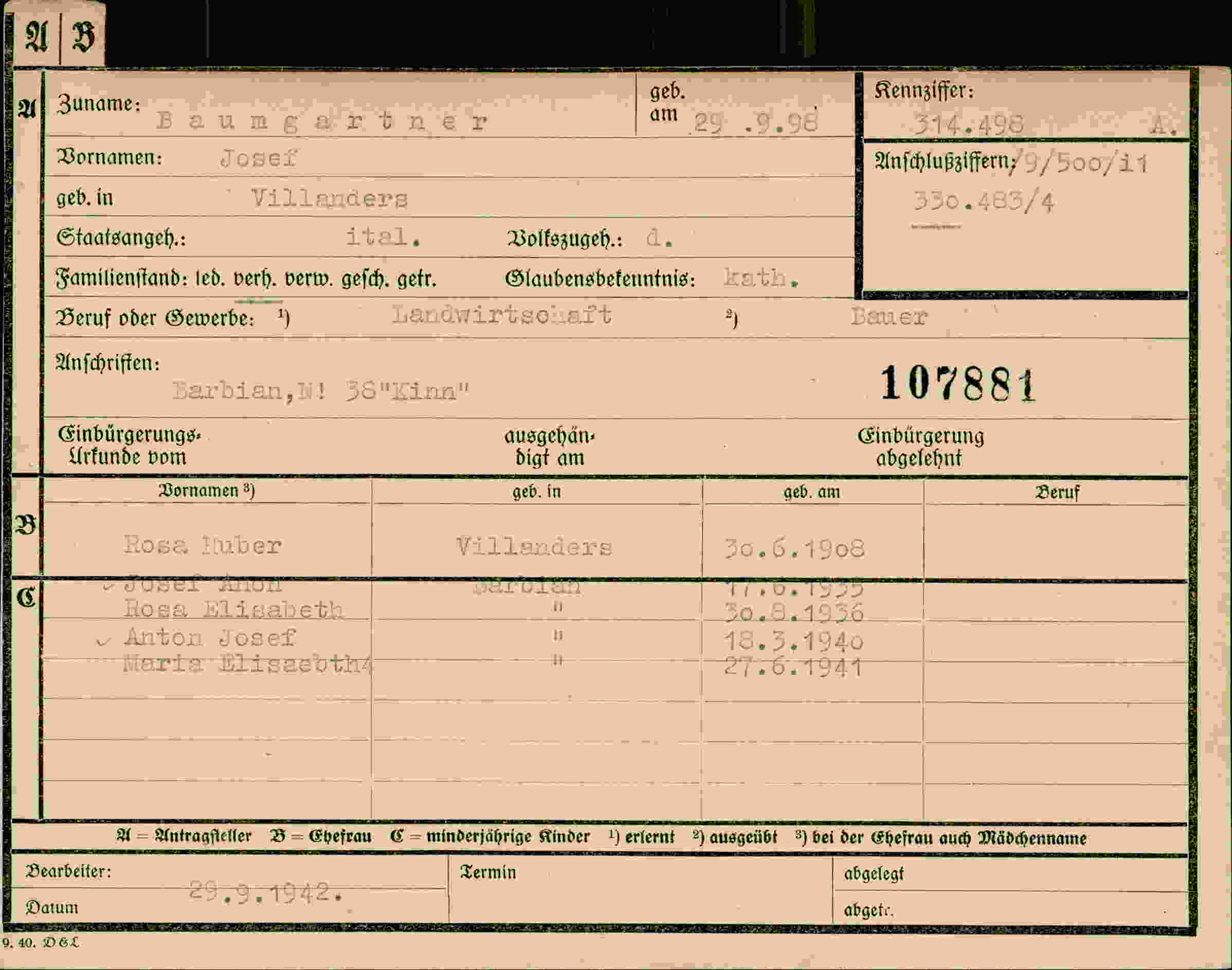 Dokument für Josef Baumgartner