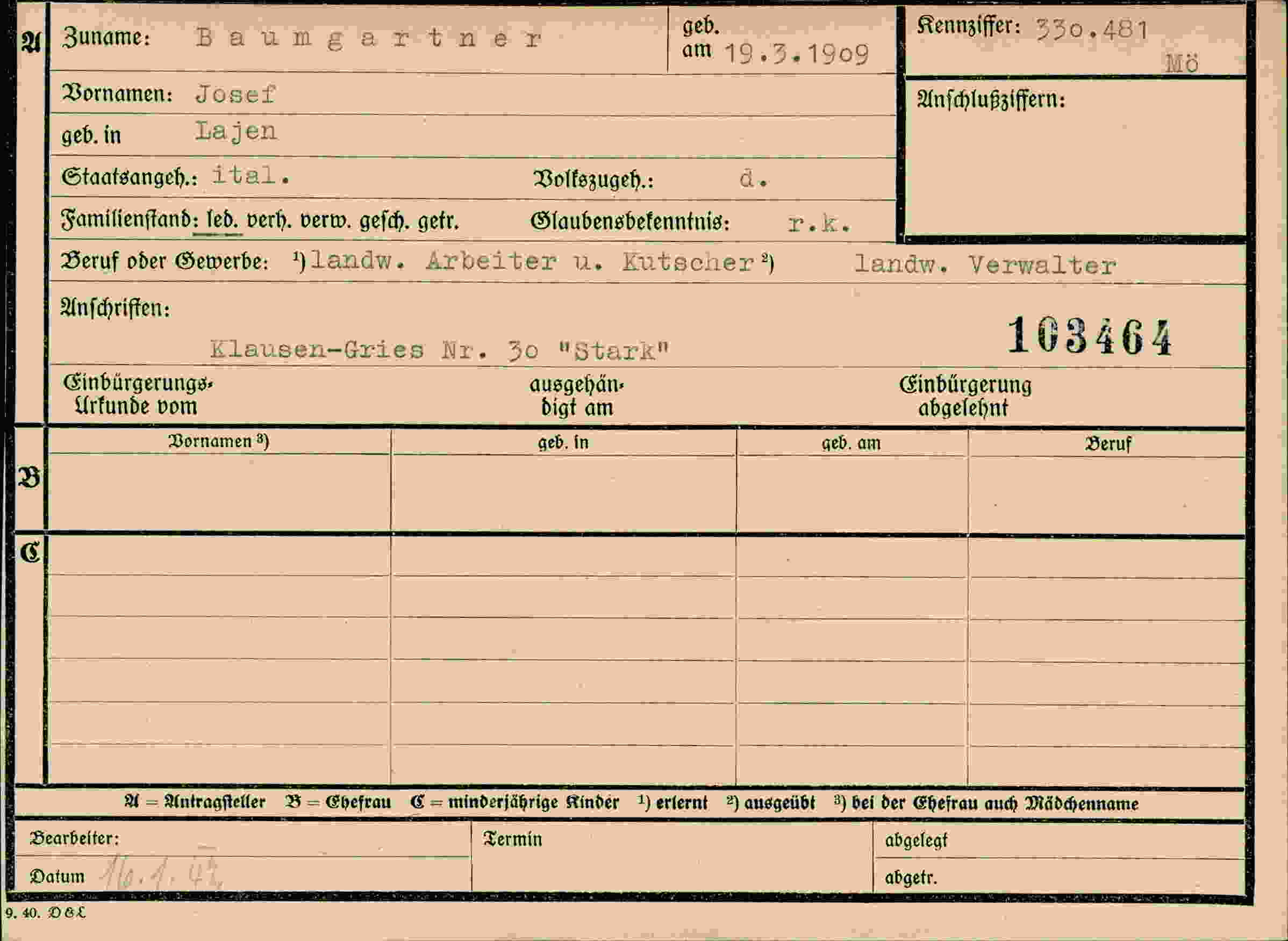 Dokument für Josef Baumgartner