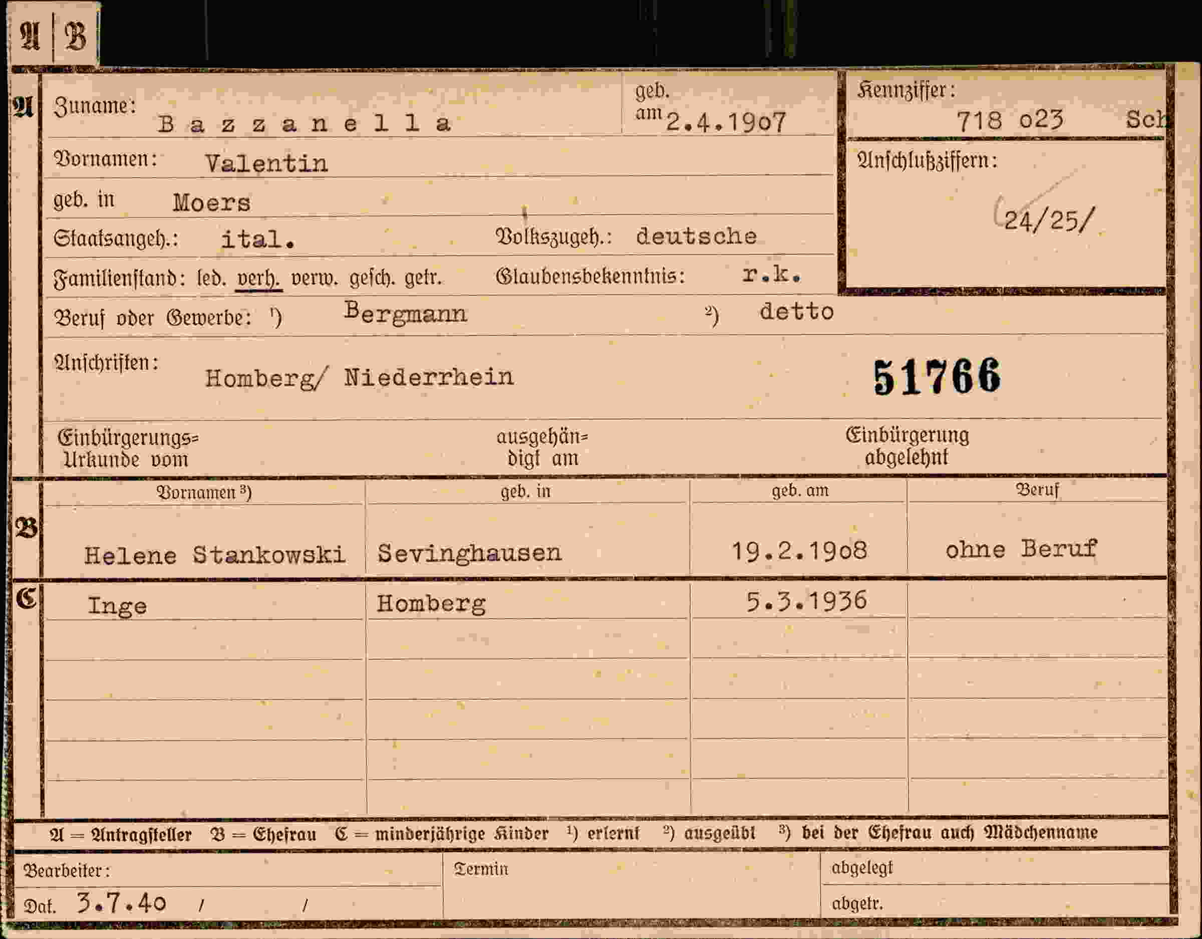Dokument für Valentin Bazaanella