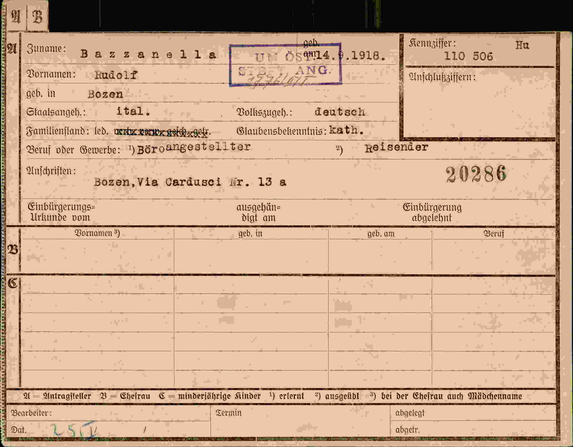 Dokument für Rudolf Bazzanella