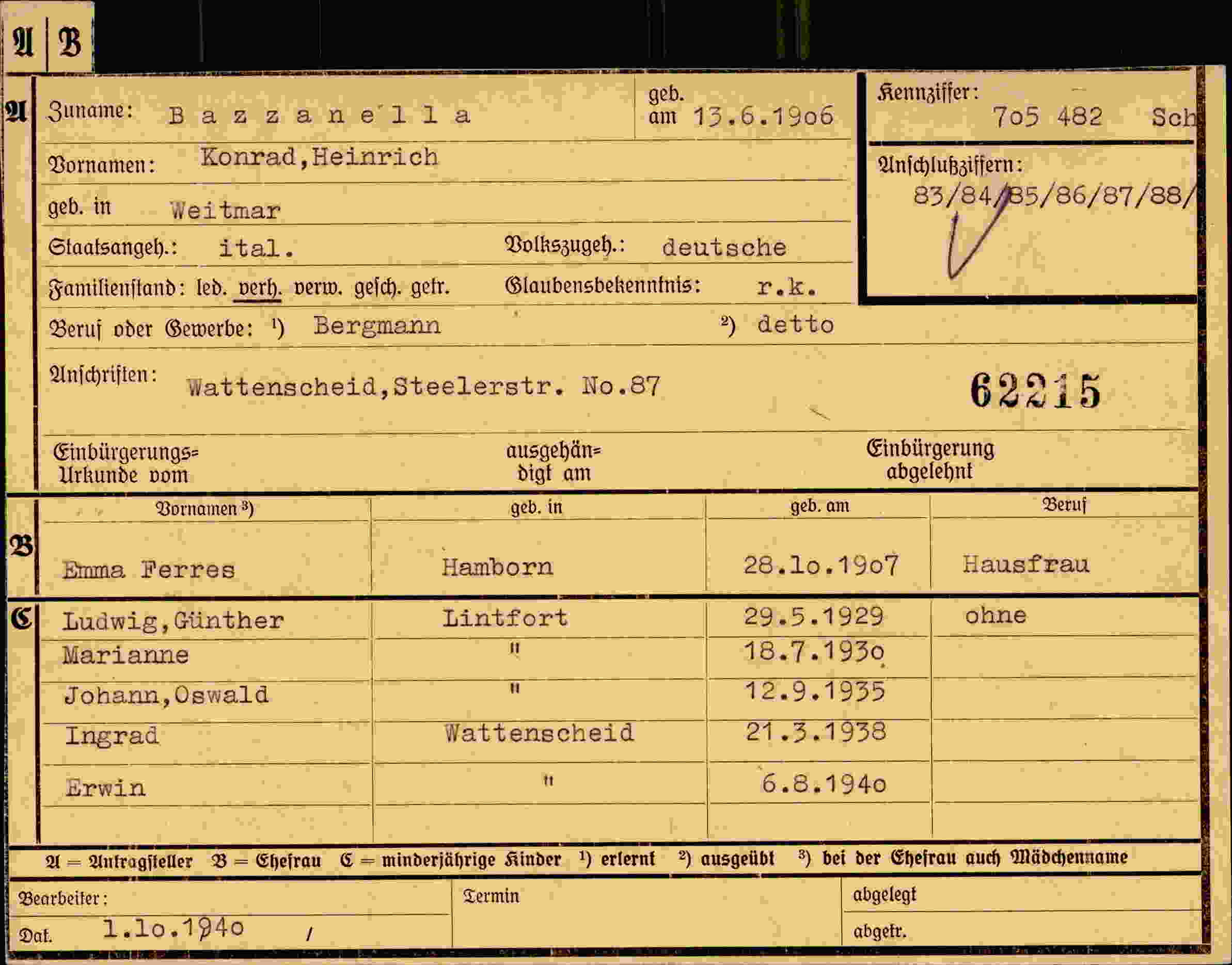 Dokument für Konrad Heinrich Bazzanella