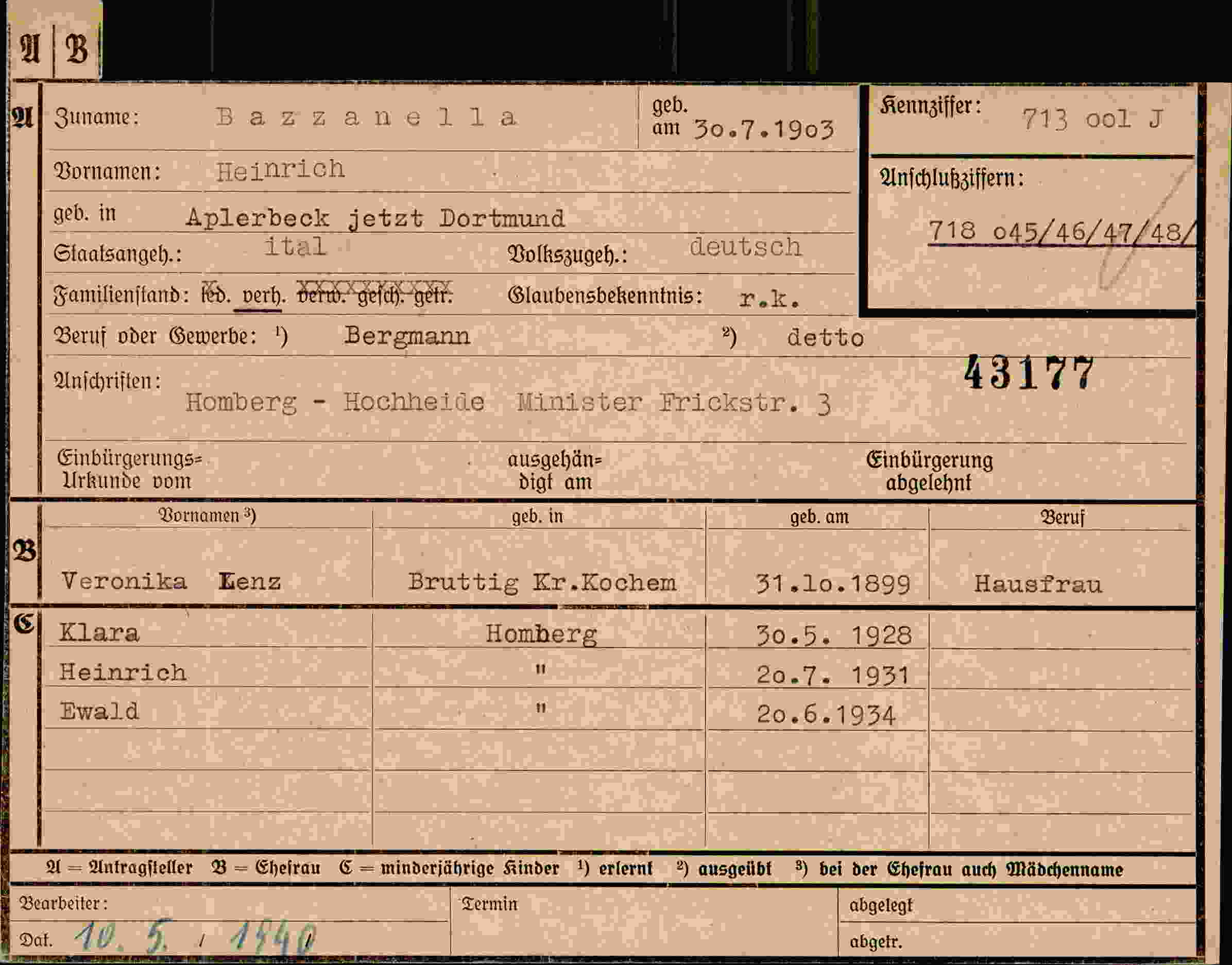 Dokument für Heinrich Bazzanella